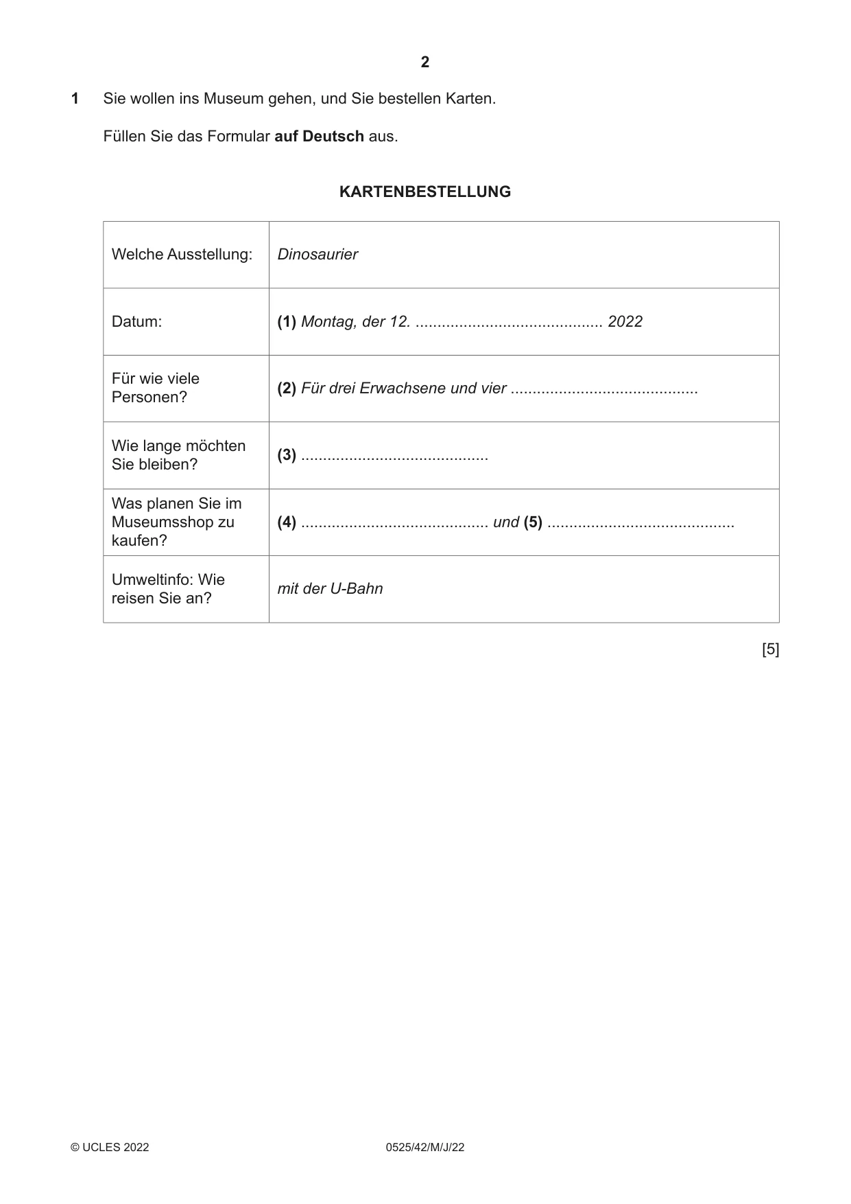 Cambridge IGCSE German - Foreign Language 0525 2022 May/June Paper 4 · Variant 2 question paper, page 2 of 8