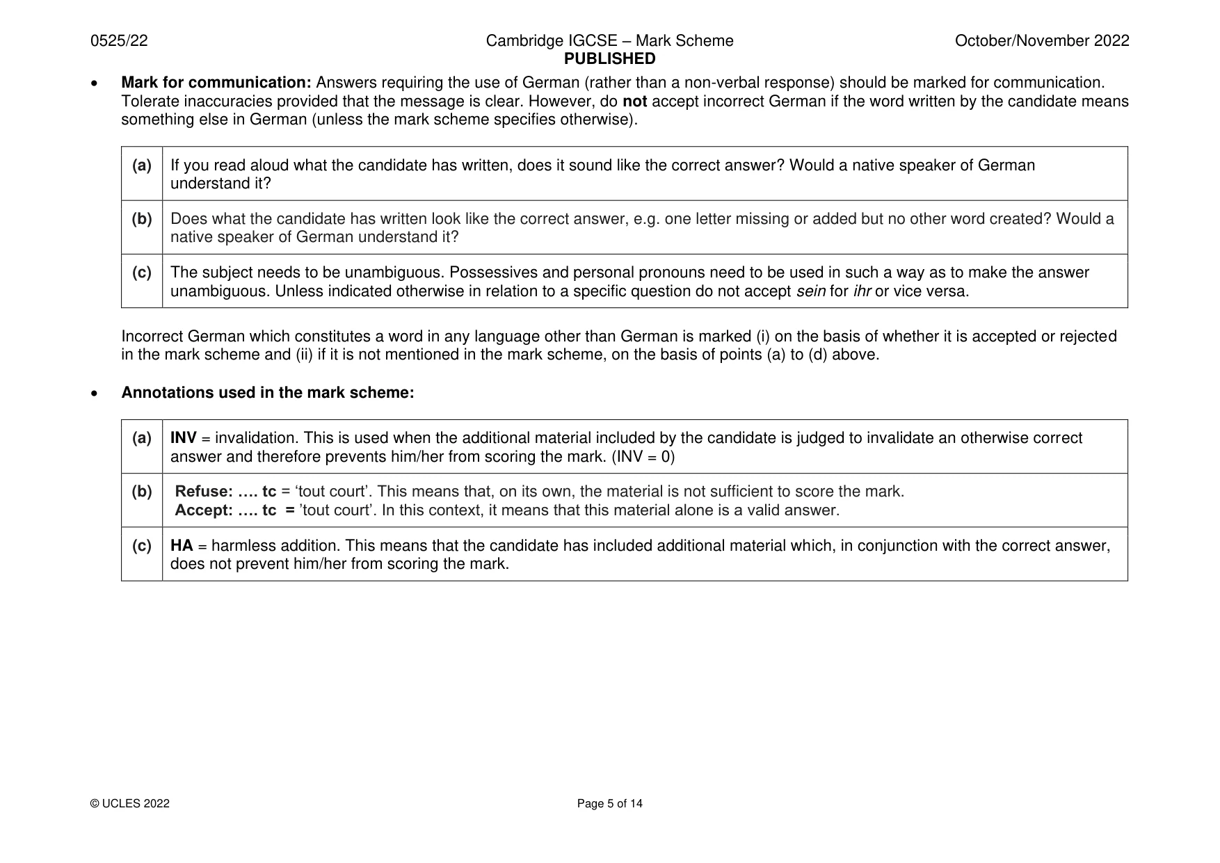 Mark scheme, page 5 of 14