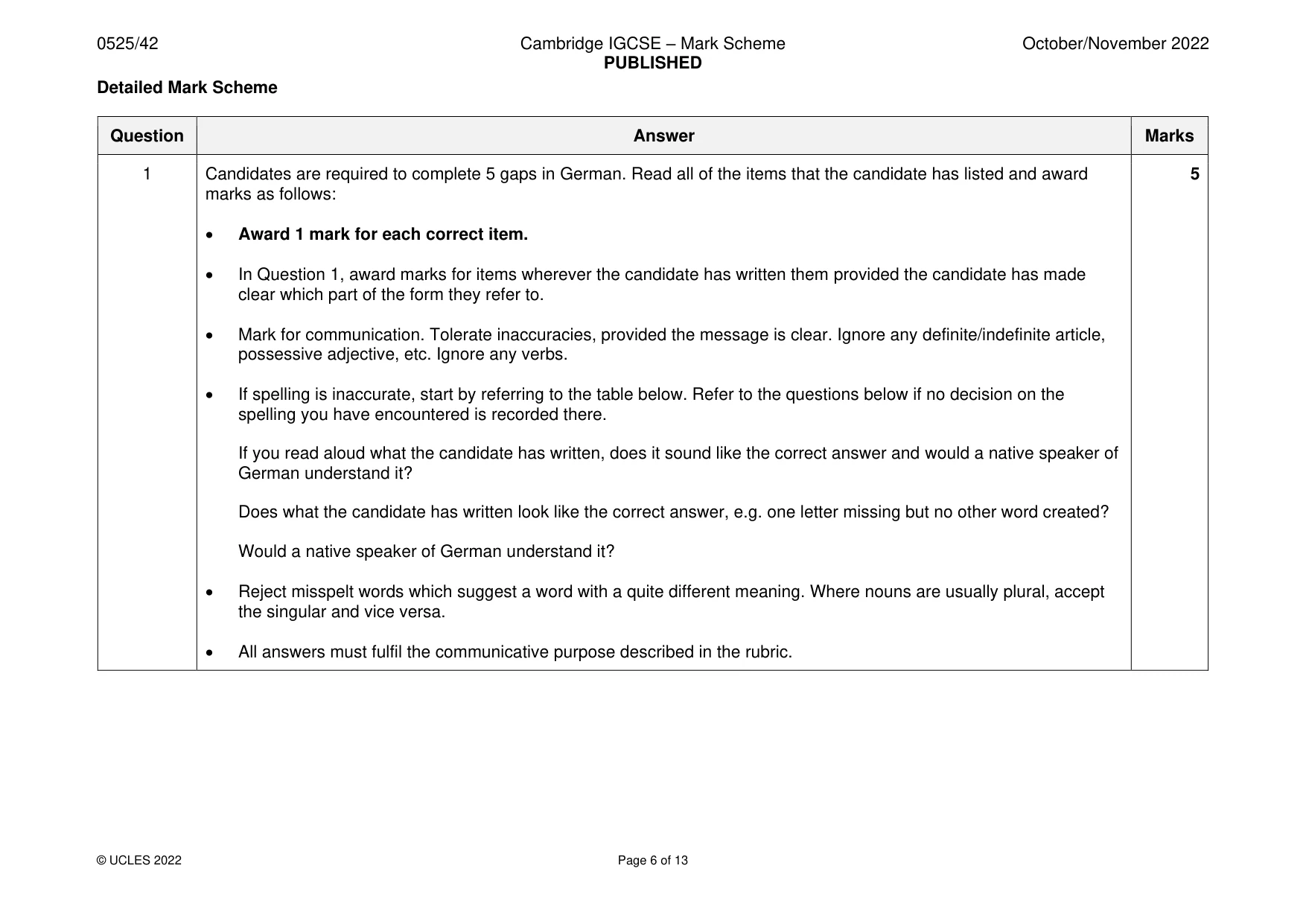 Mark scheme, page 6 of 13