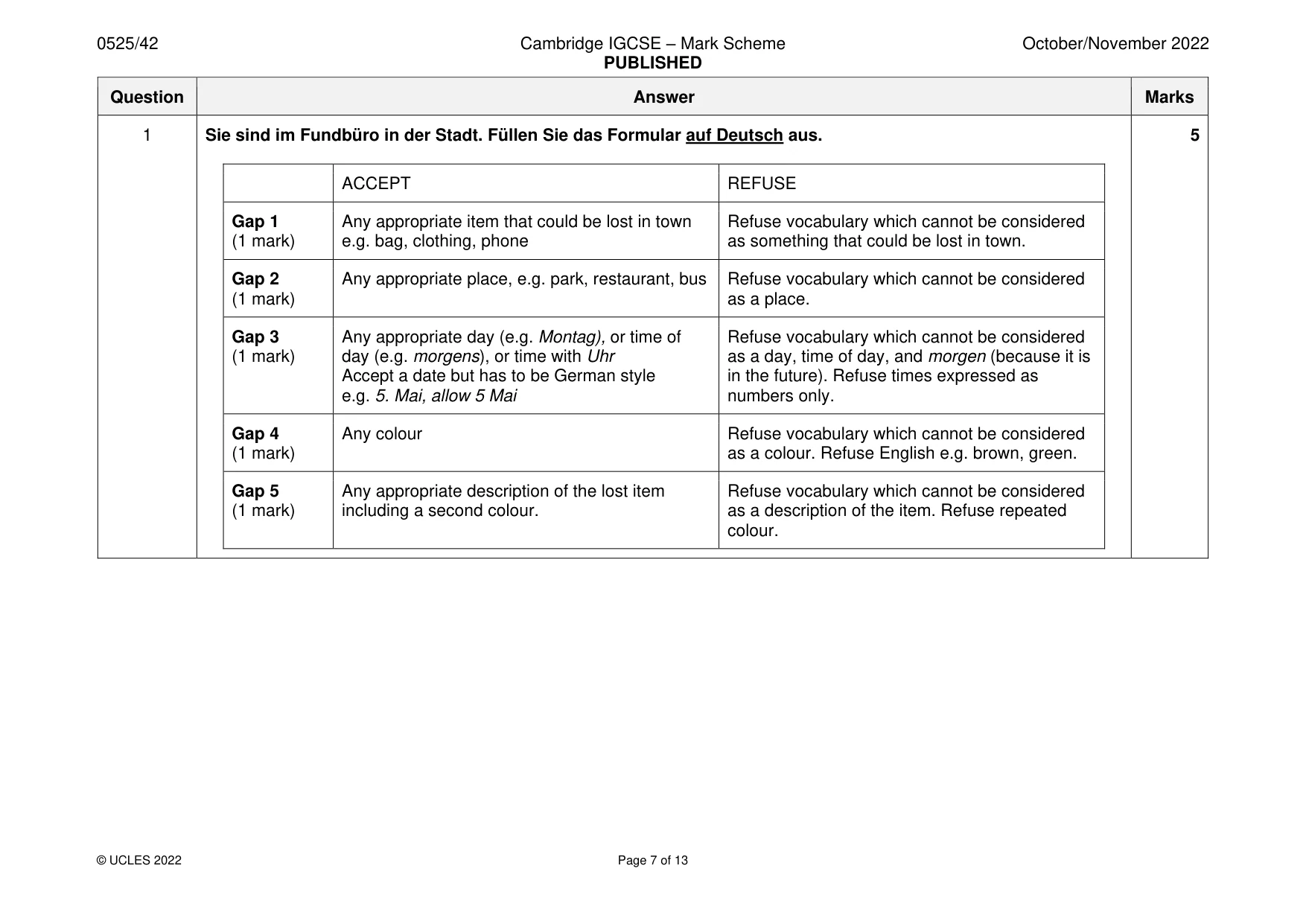 Mark scheme, page 7 of 13