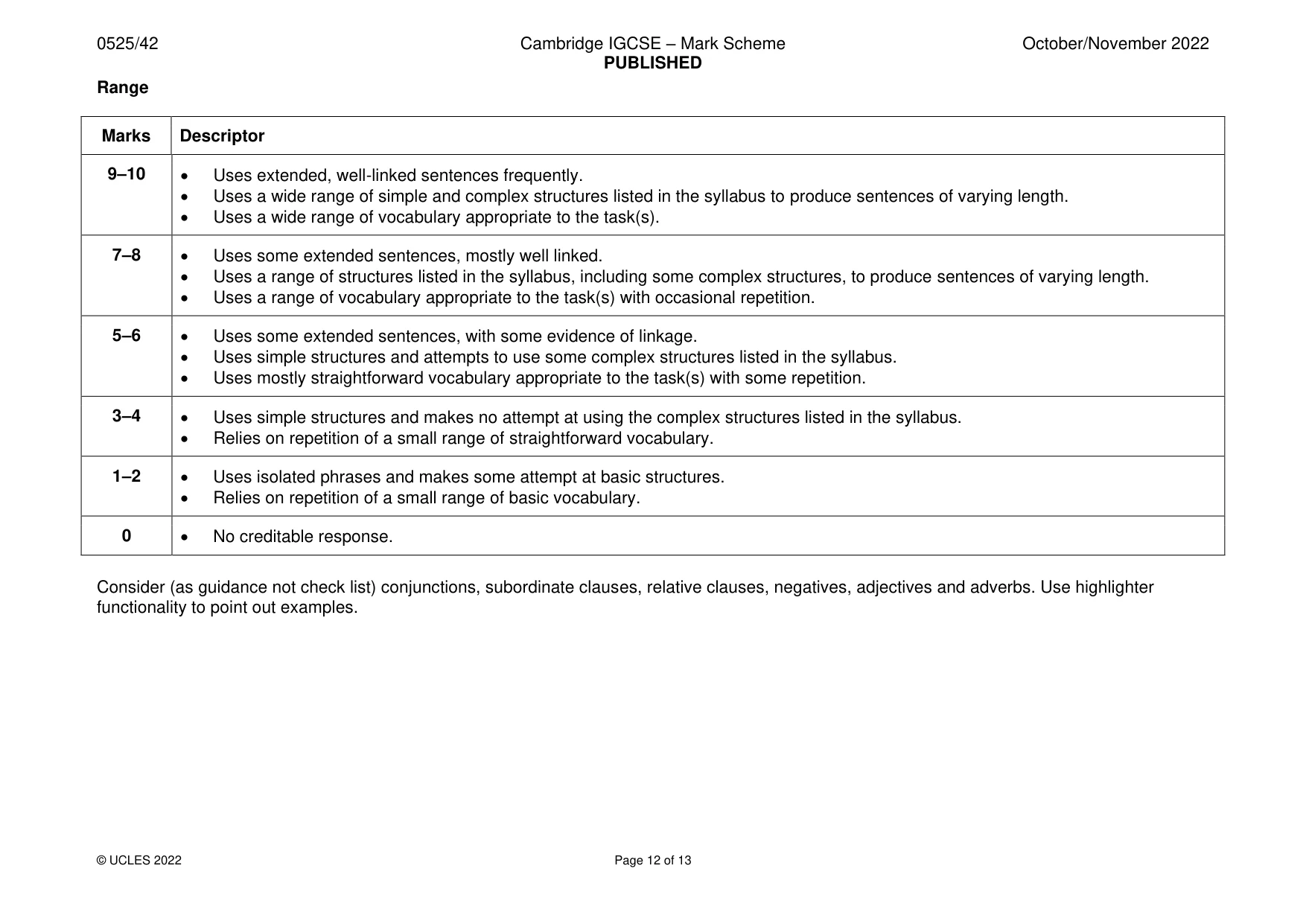 Mark scheme, page 12 of 13