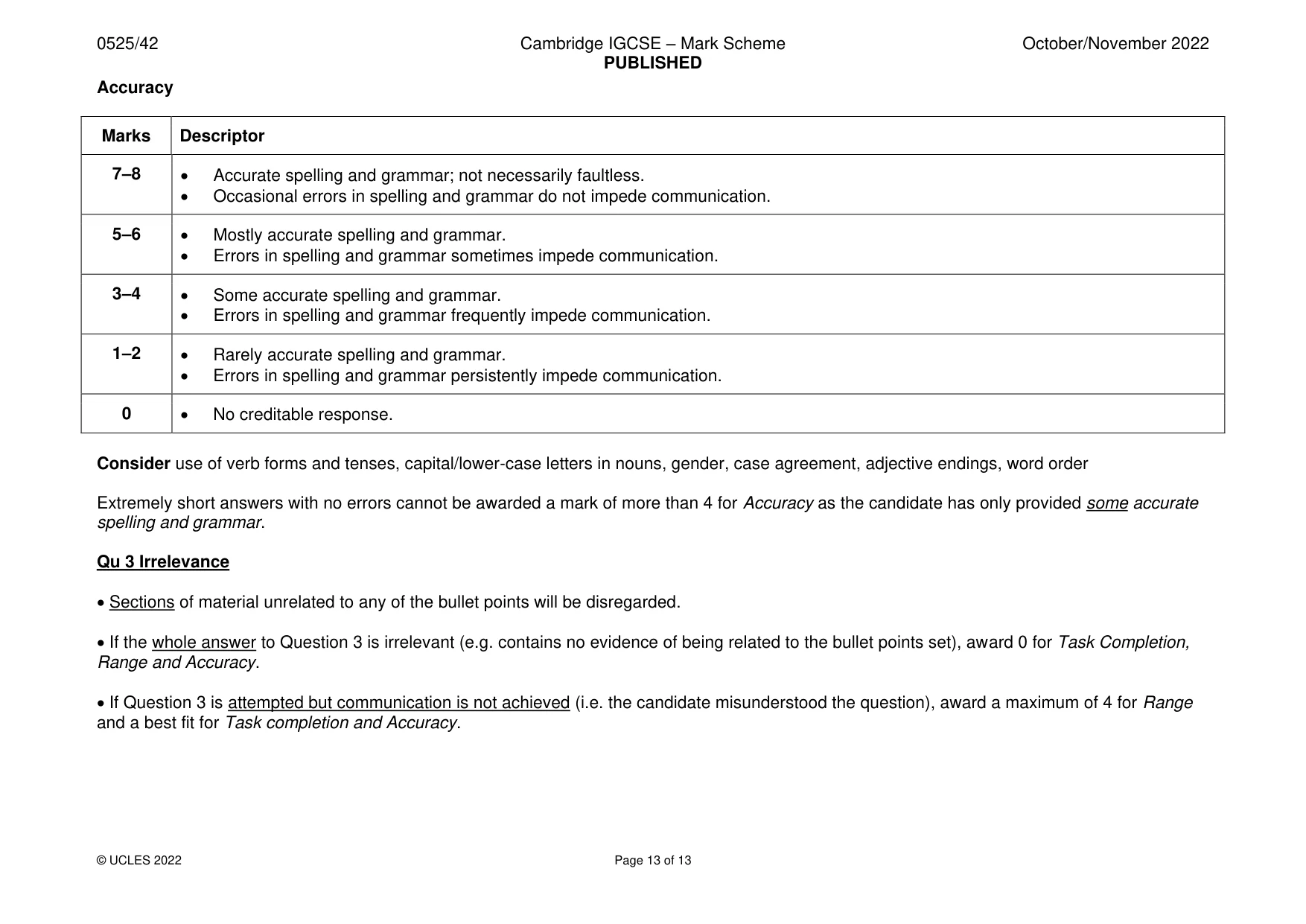 Mark scheme, page 13 of 13