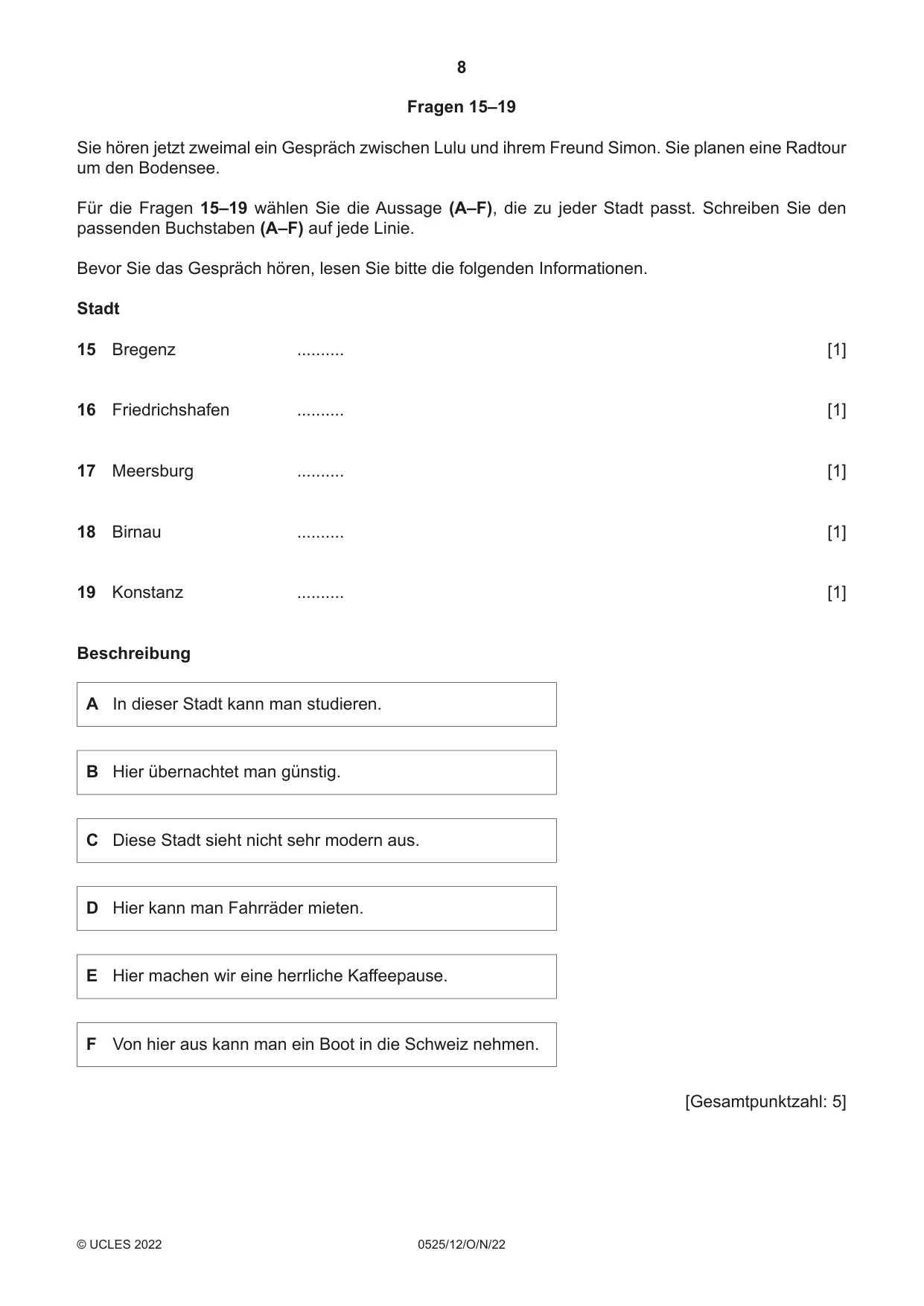 Cambridge IGCSE German - Foreign Language 0525 2022 Oct/Nov Paper 1 · Variant 2 question paper, page 8 of 16