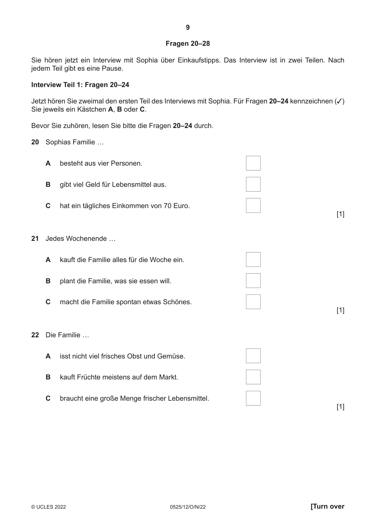 Cambridge IGCSE German - Foreign Language 0525 2022 Oct/Nov Paper 1 · Variant 2 question paper, page 9 of 16