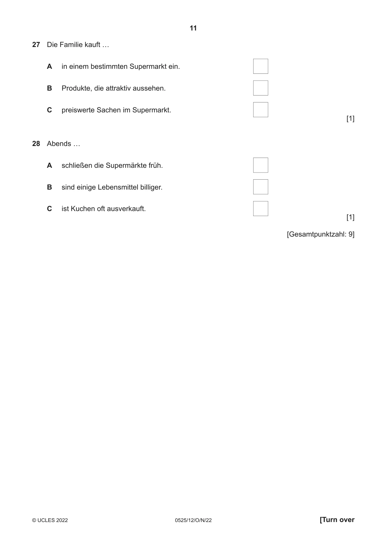 Cambridge IGCSE German - Foreign Language 0525 2022 Oct/Nov Paper 1 · Variant 2 question paper, page 11 of 16