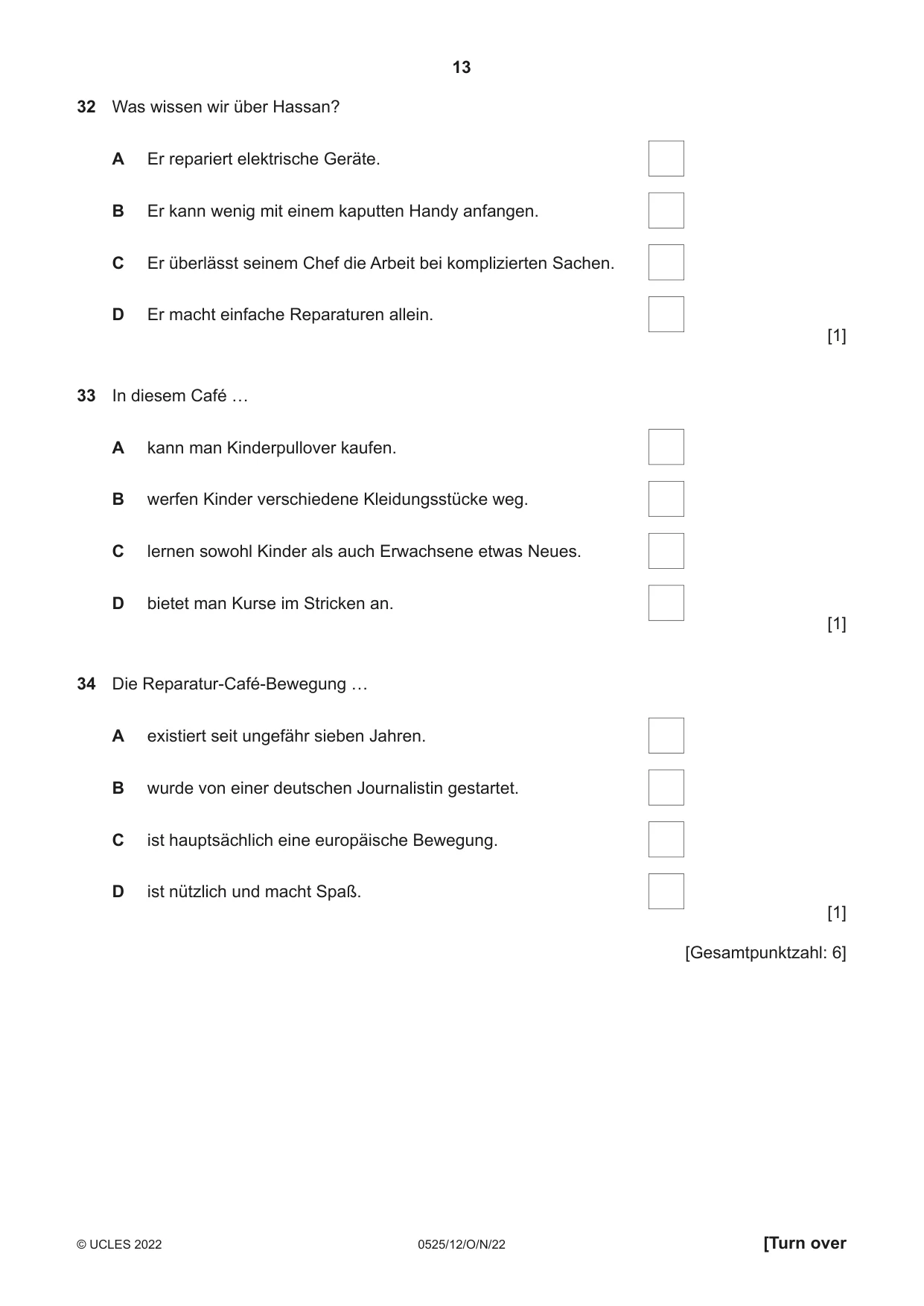 Cambridge IGCSE German - Foreign Language 0525 2022 Oct/Nov Paper 1 · Variant 2 question paper, page 13 of 16