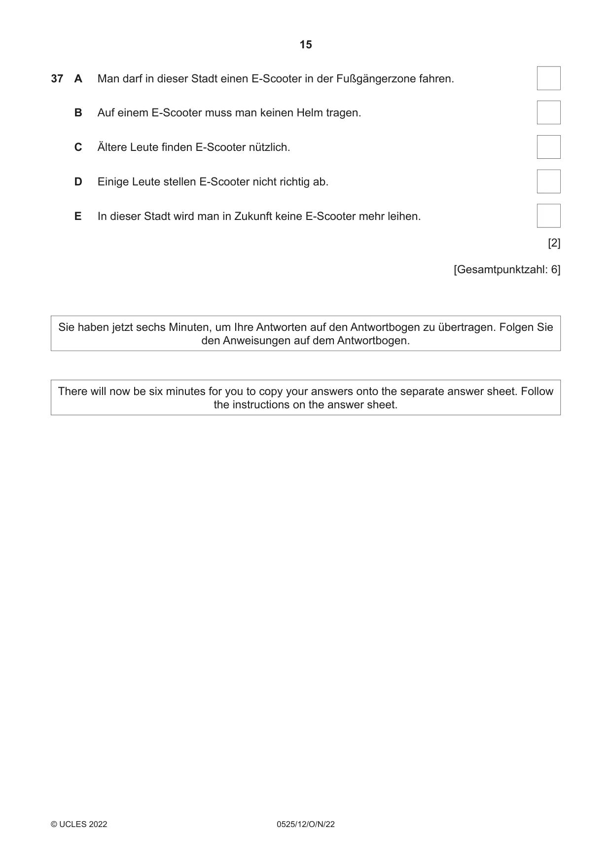 Cambridge IGCSE German - Foreign Language 0525 2022 Oct/Nov Paper 1 · Variant 2 question paper, page 15 of 16