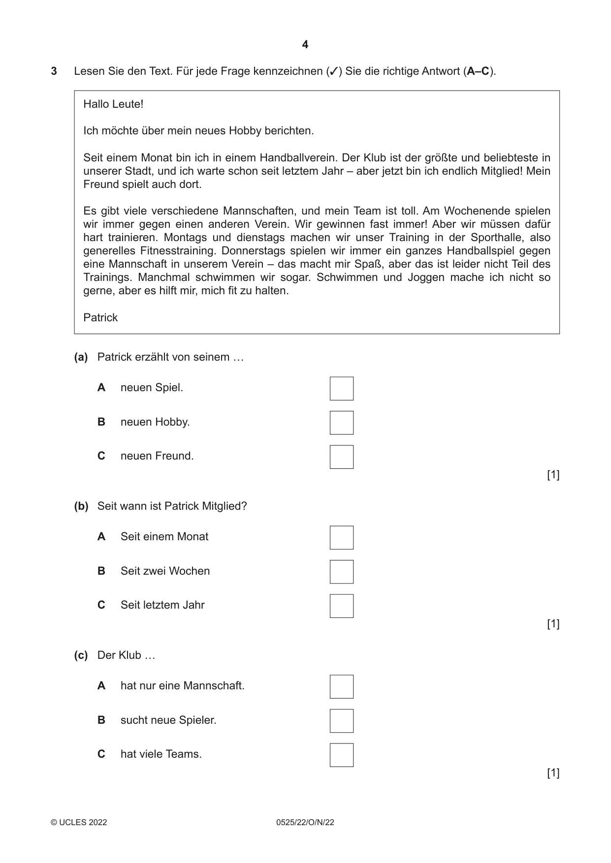 Cambridge IGCSE German - Foreign Language 0525 2022 Oct/Nov Paper 2 · Variant 2 question paper, page 4 of 12