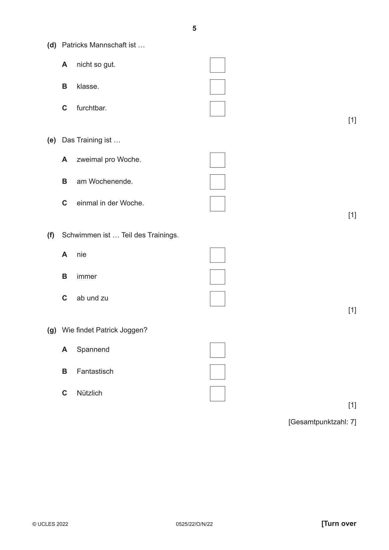 Cambridge IGCSE German - Foreign Language 0525 2022 Oct/Nov Paper 2 · Variant 2 question paper, page 5 of 12