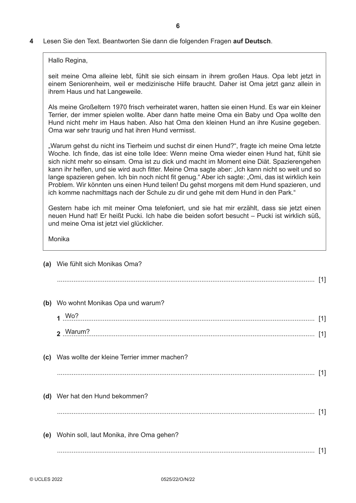 Cambridge IGCSE German - Foreign Language 0525 2022 Oct/Nov Paper 2 · Variant 2 question paper, page 6 of 12