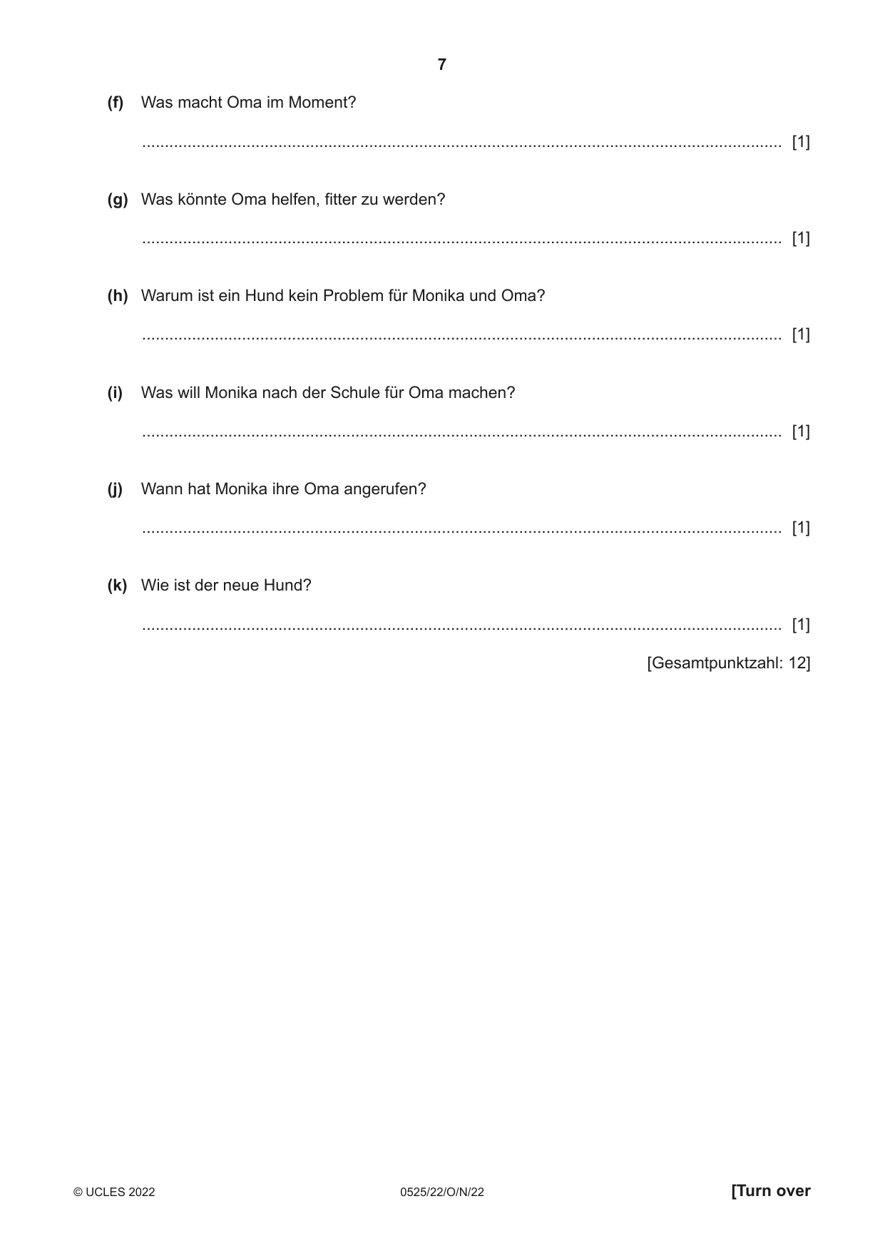 Cambridge IGCSE German - Foreign Language 0525 2022 Oct/Nov Paper 2 · Variant 2 question paper, page 7 of 12
