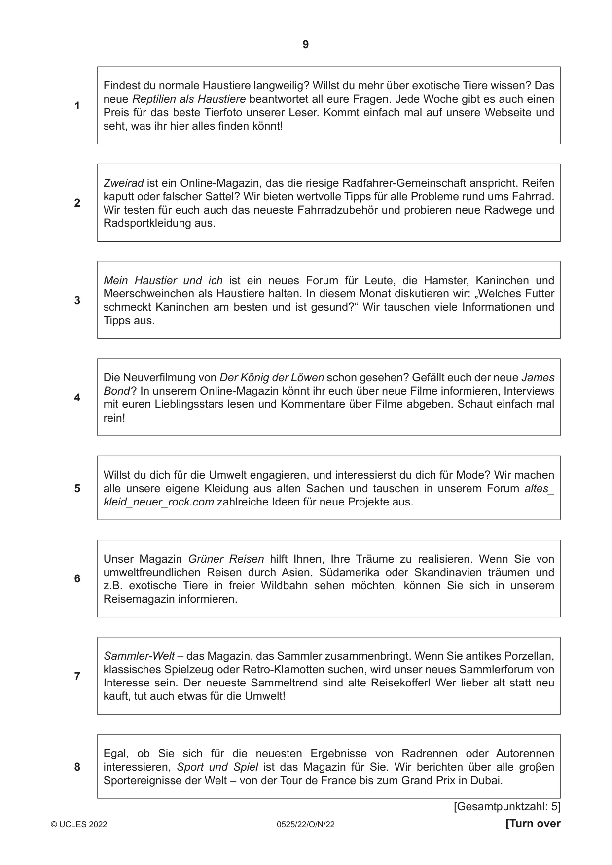 Cambridge IGCSE German - Foreign Language 0525 2022 Oct/Nov Paper 2 · Variant 2 question paper, page 9 of 12