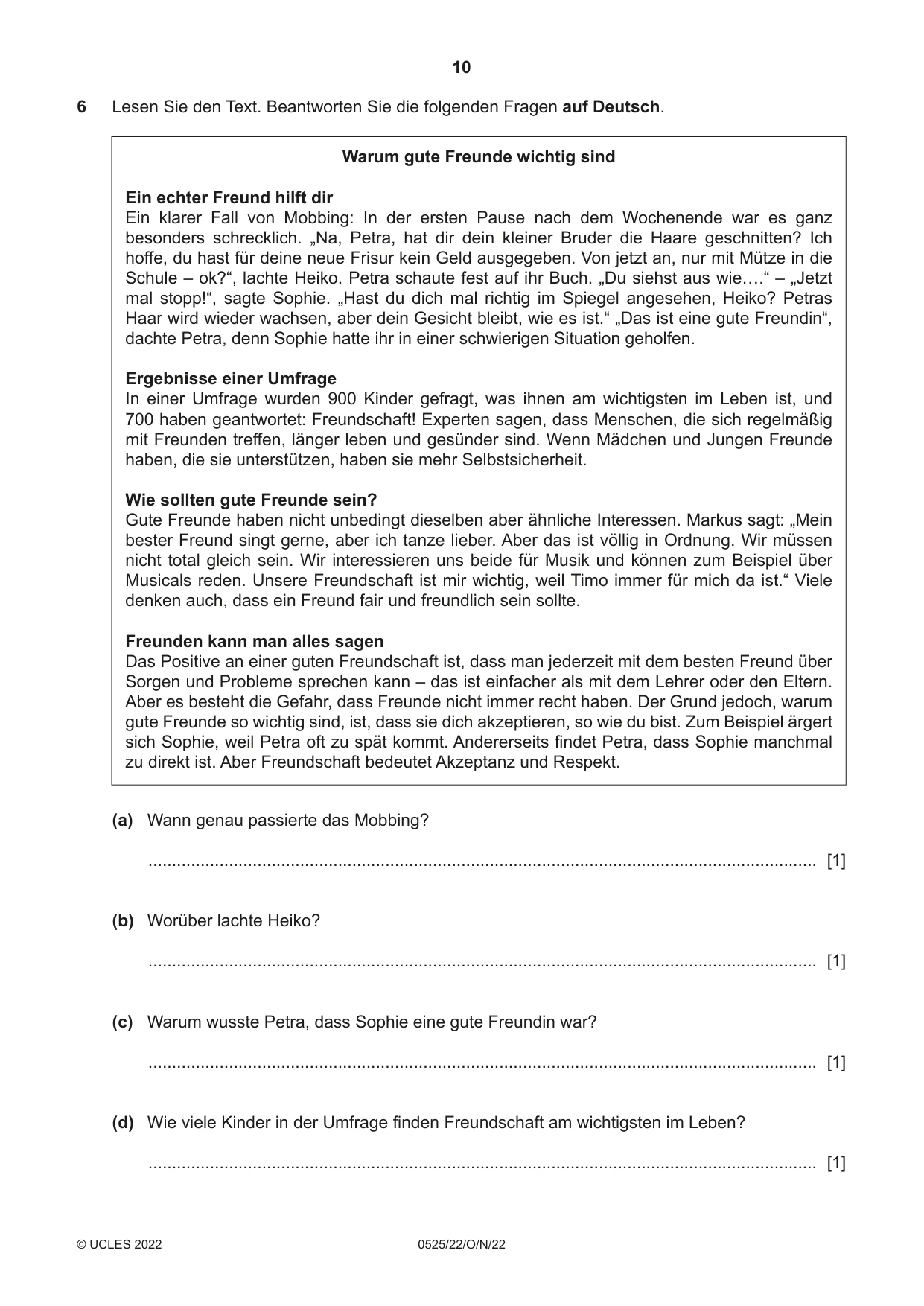 Cambridge IGCSE German - Foreign Language 0525 2022 Oct/Nov Paper 2 · Variant 2 question paper, page 10 of 12