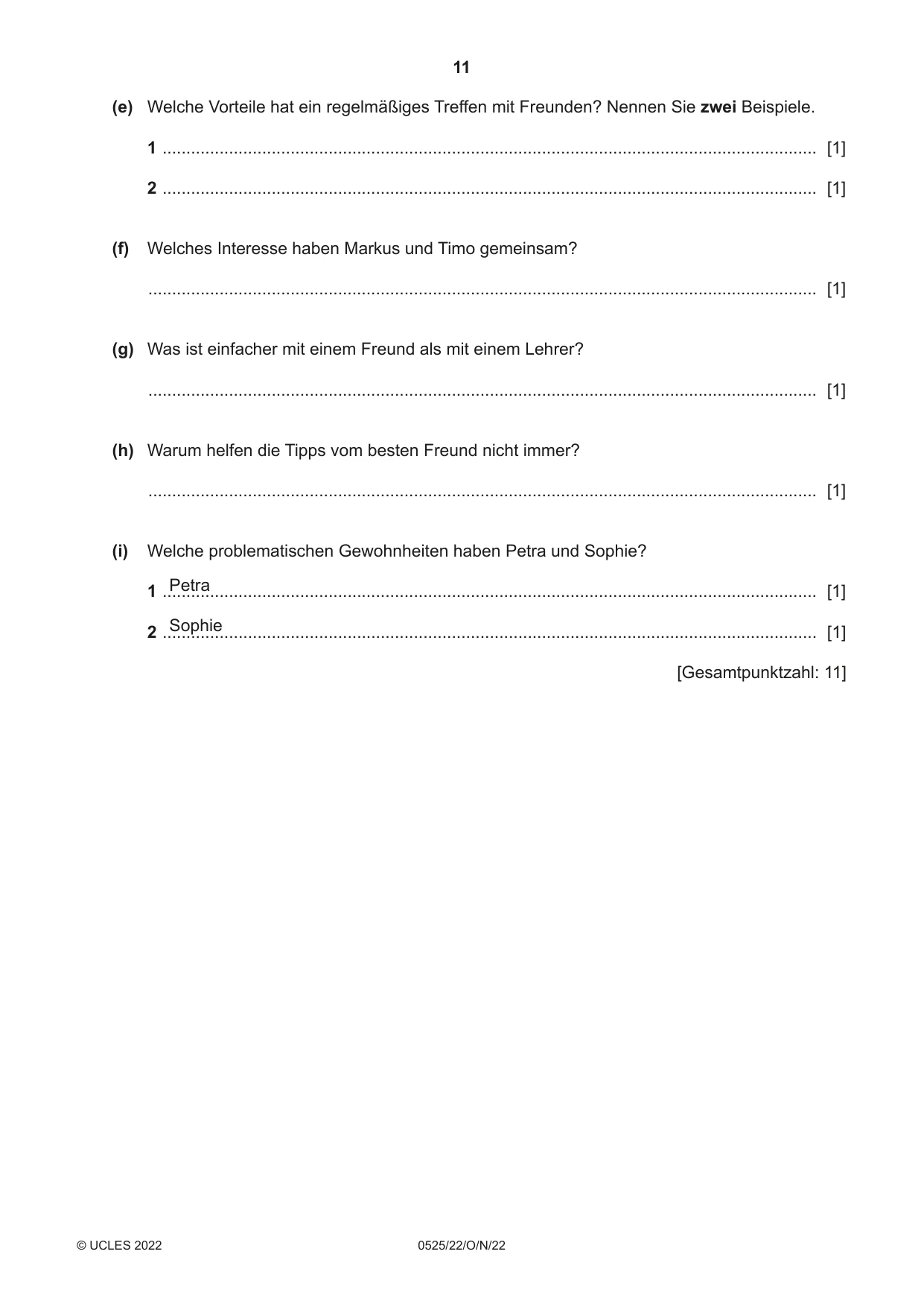 Cambridge IGCSE German - Foreign Language 0525 2022 Oct/Nov Paper 2 · Variant 2 question paper, page 11 of 12
