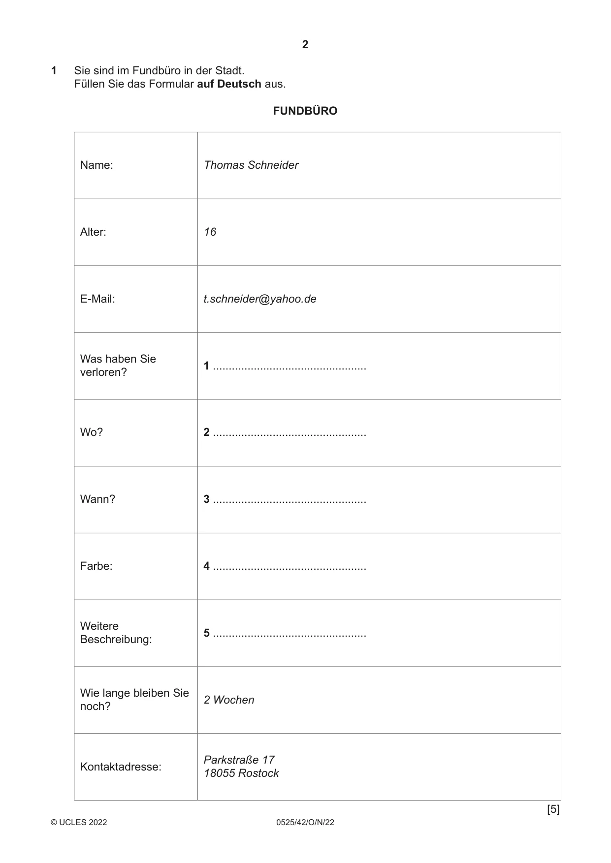 Cambridge IGCSE German - Foreign Language 0525 2022 Oct/Nov Paper 4 · Variant 2 question paper, page 2 of 8