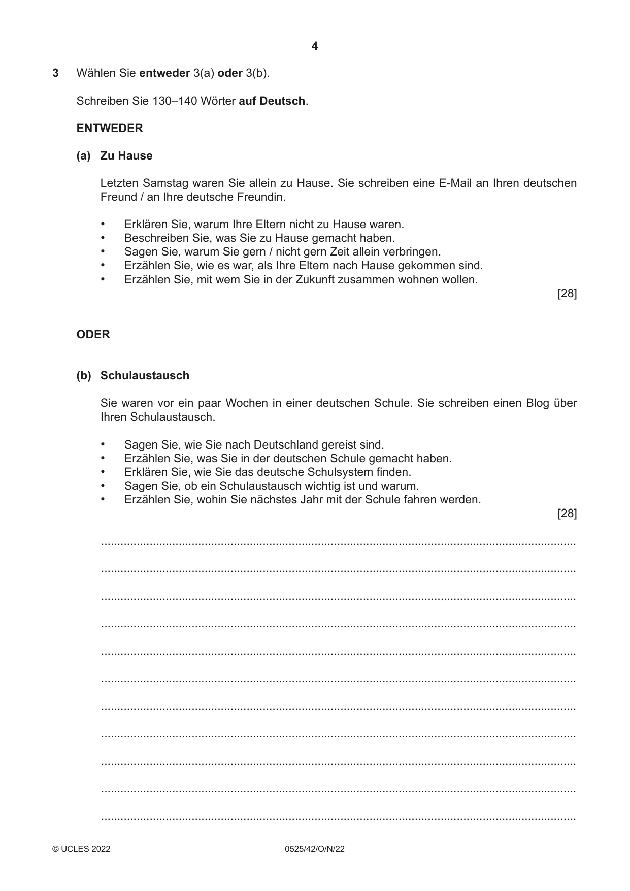 Cambridge IGCSE German - Foreign Language 0525 2022 Oct/Nov Paper 4 · Variant 2 question paper, page 4 of 8