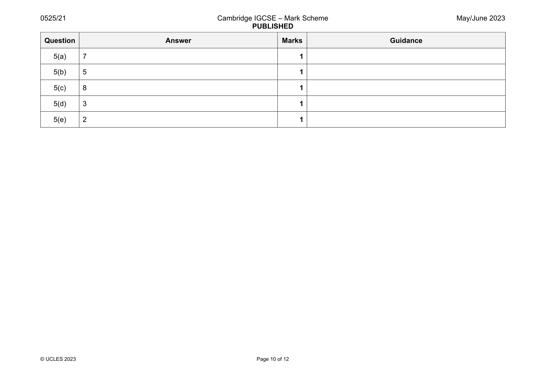 Mark scheme, page 10 of 12
