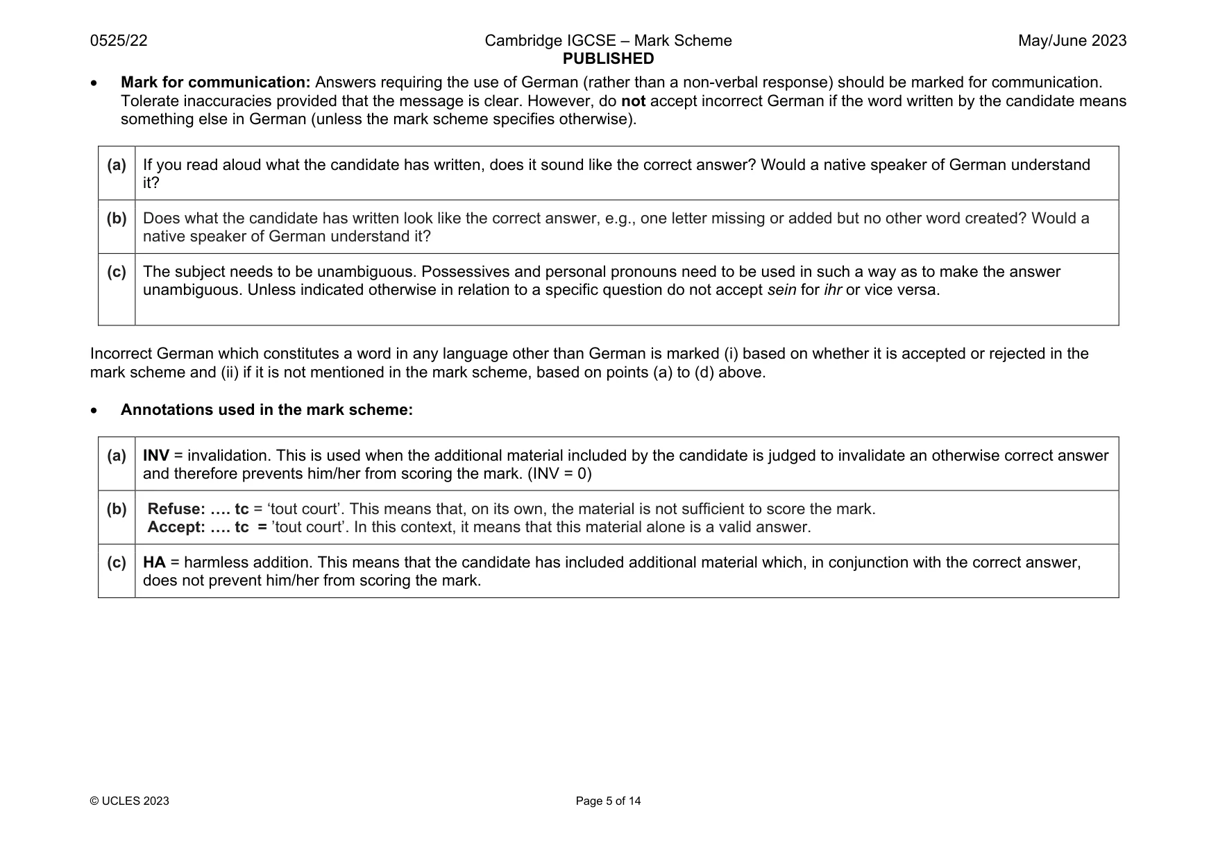 Mark scheme, page 5 of 14