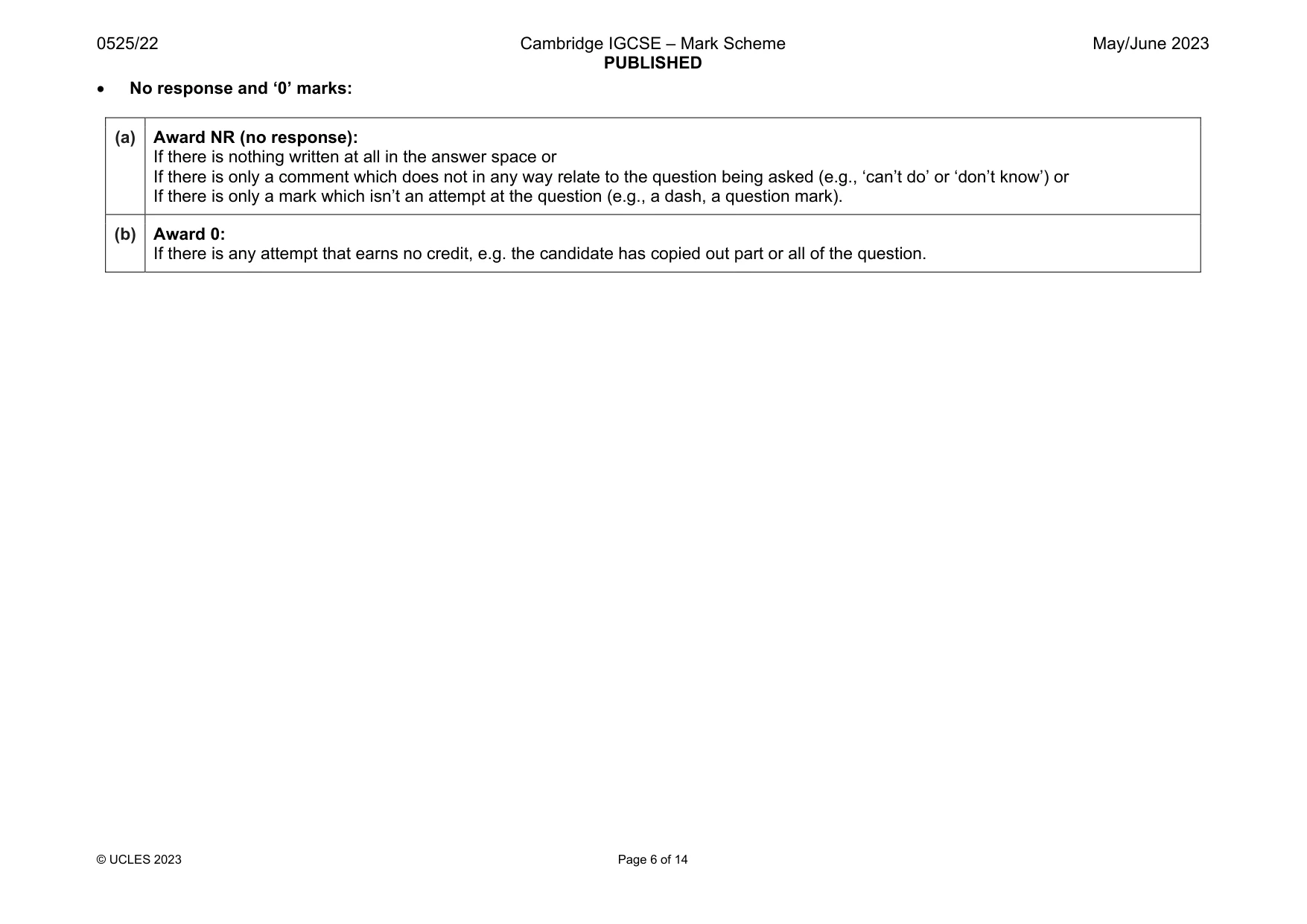Mark scheme, page 6 of 14