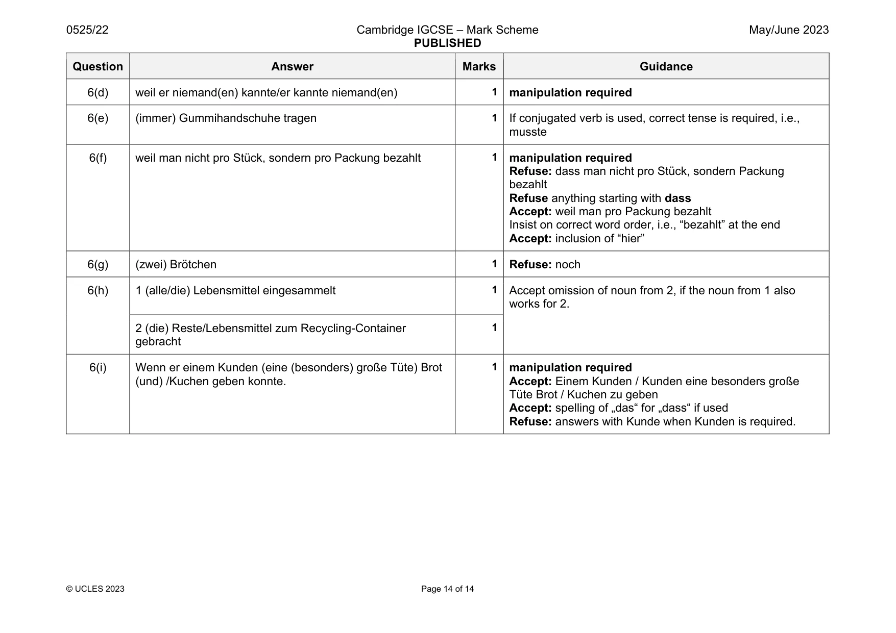 Mark scheme, page 14 of 14