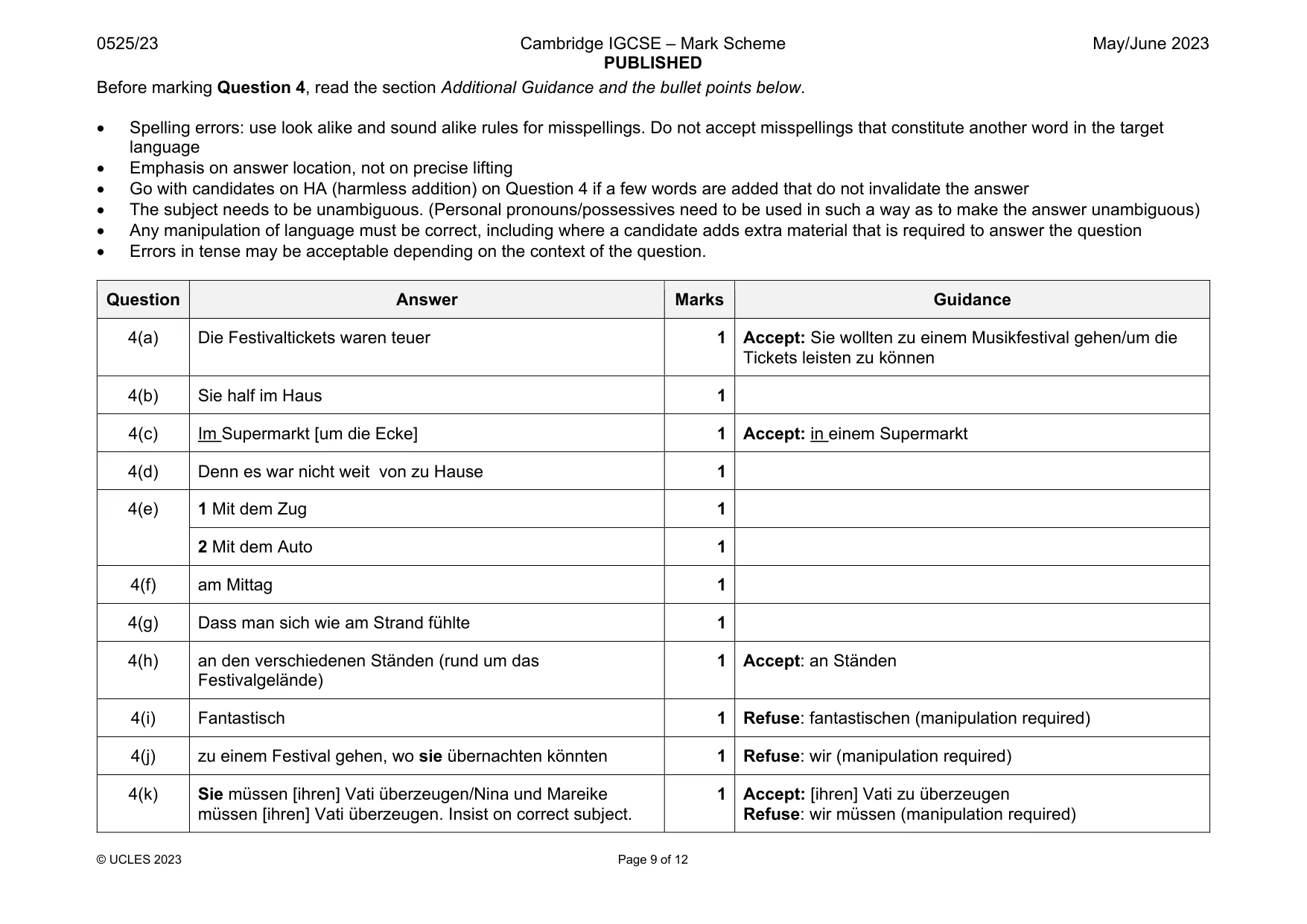 Mark scheme, page 9 of 12