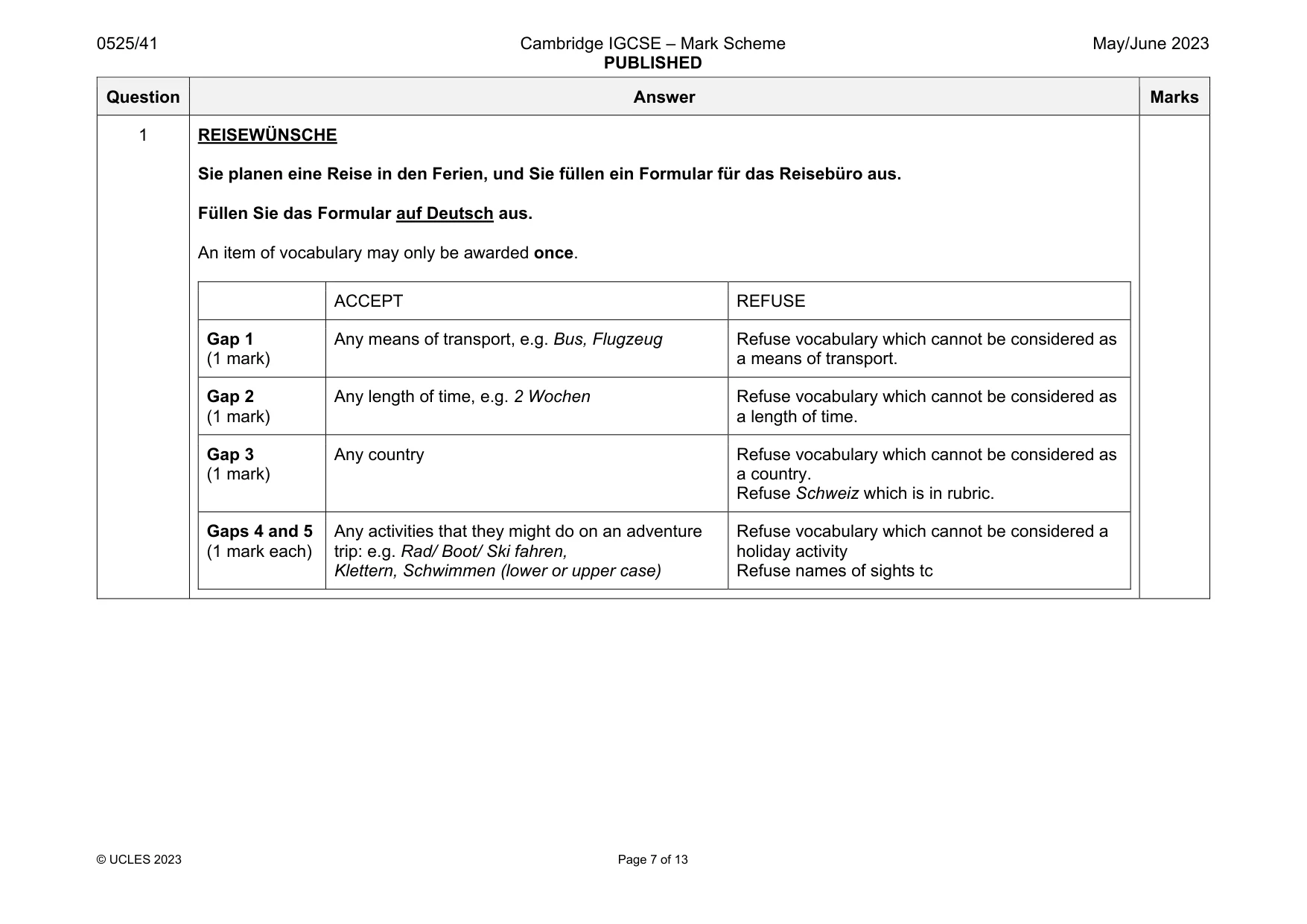Mark scheme, page 7 of 13
