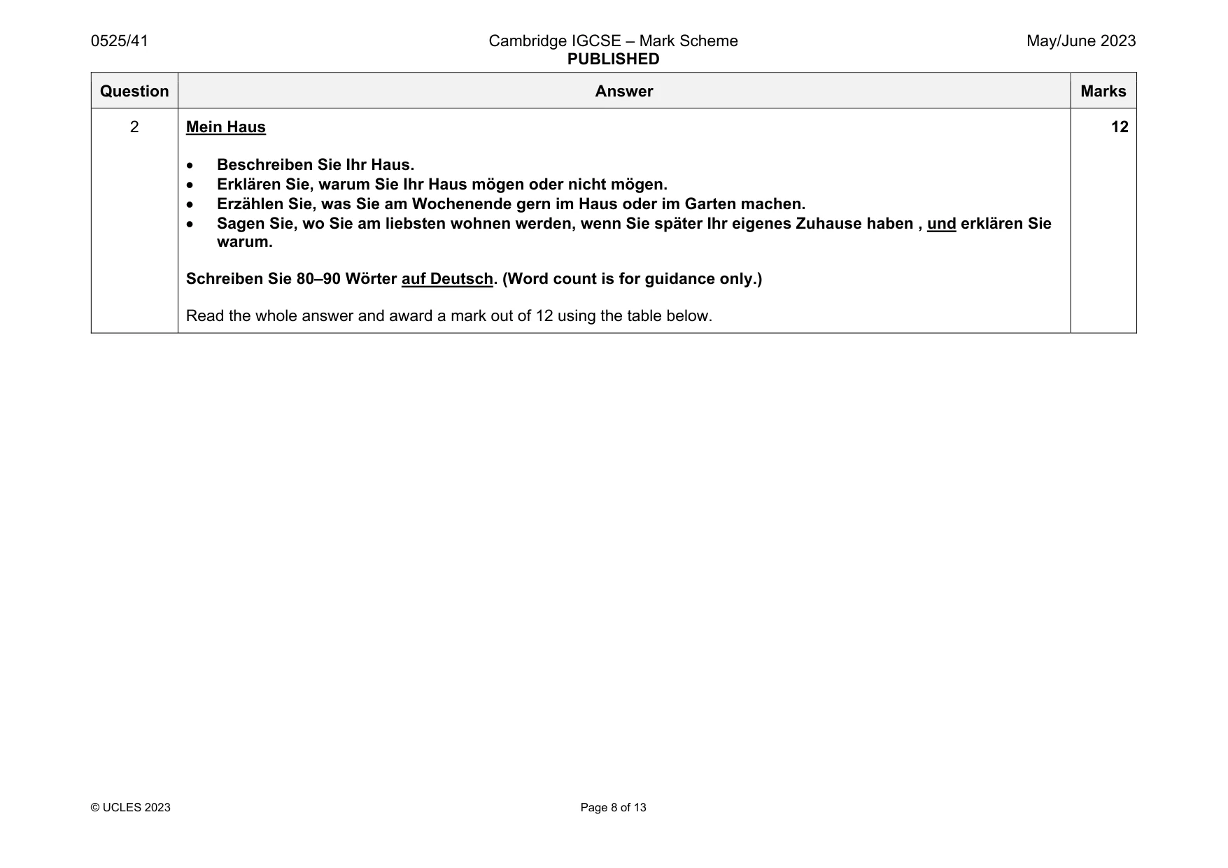 Mark scheme, page 8 of 13