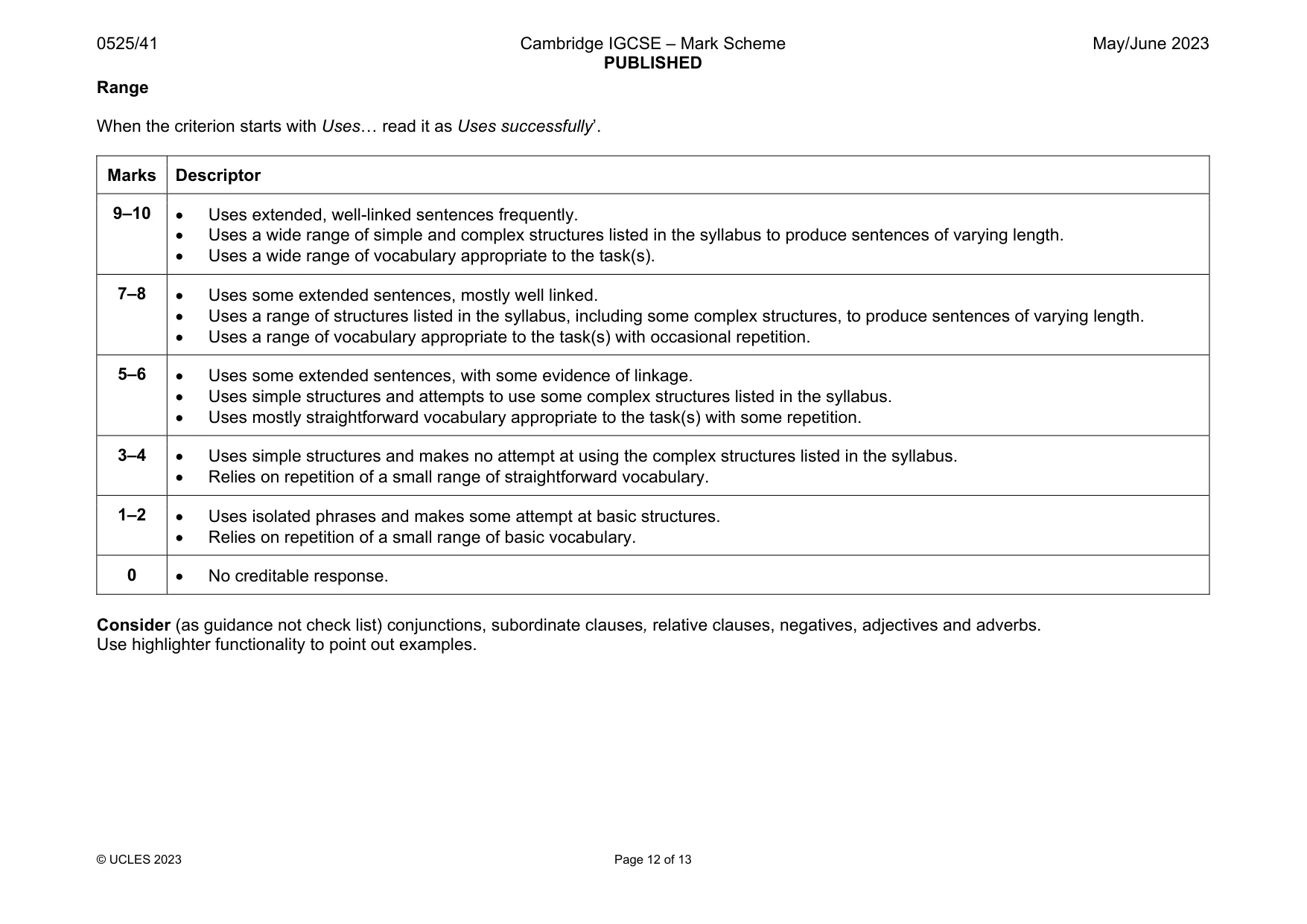 Mark scheme, page 12 of 13
