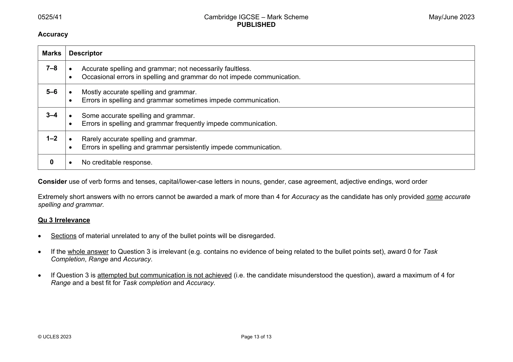 Mark scheme, page 13 of 13
