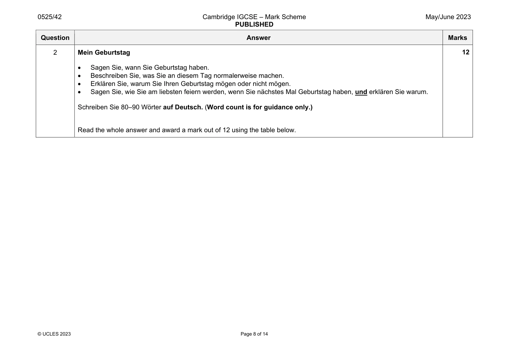 Mark scheme, page 8 of 14