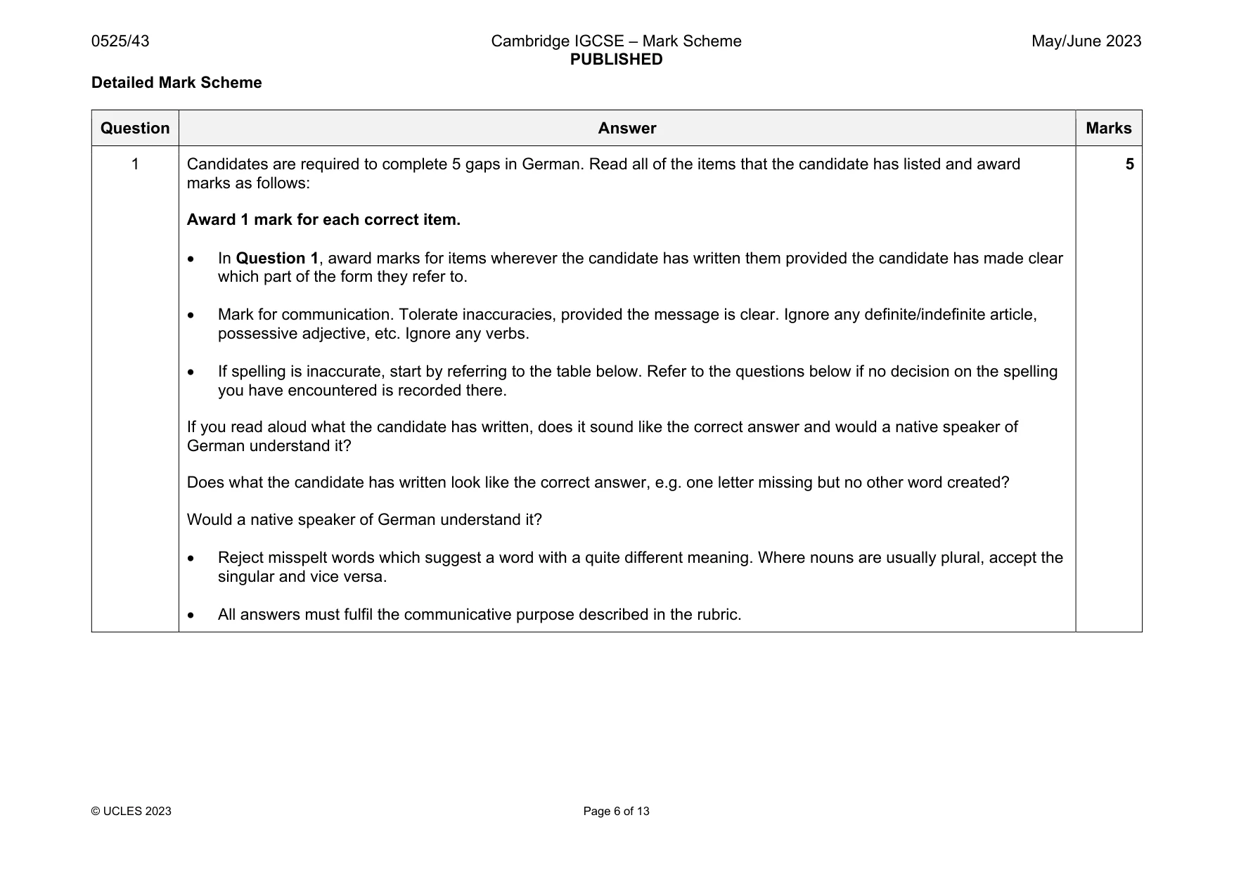 Mark scheme, page 6 of 13