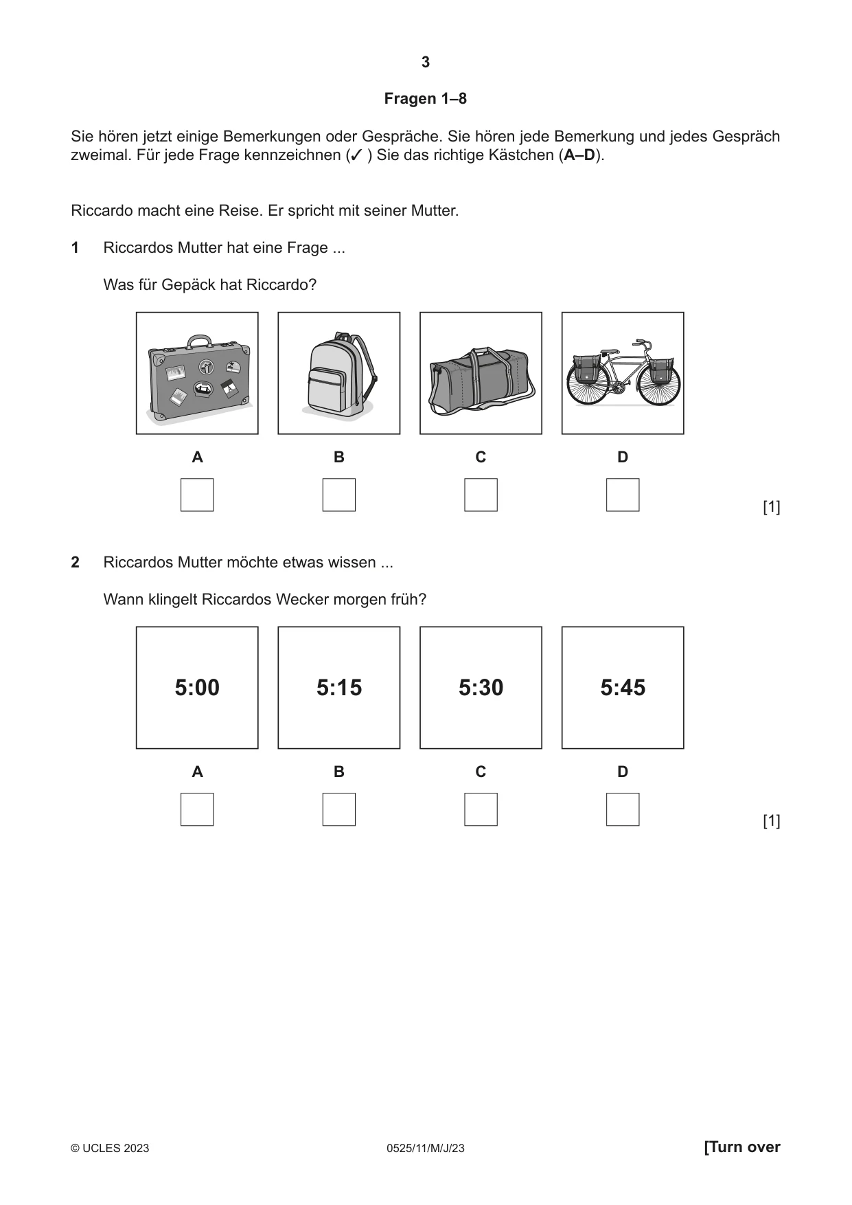 Cambridge IGCSE German - Foreign Language 0525 2023 May/June Paper 1 · Variant 1 question paper, page 3 of 16