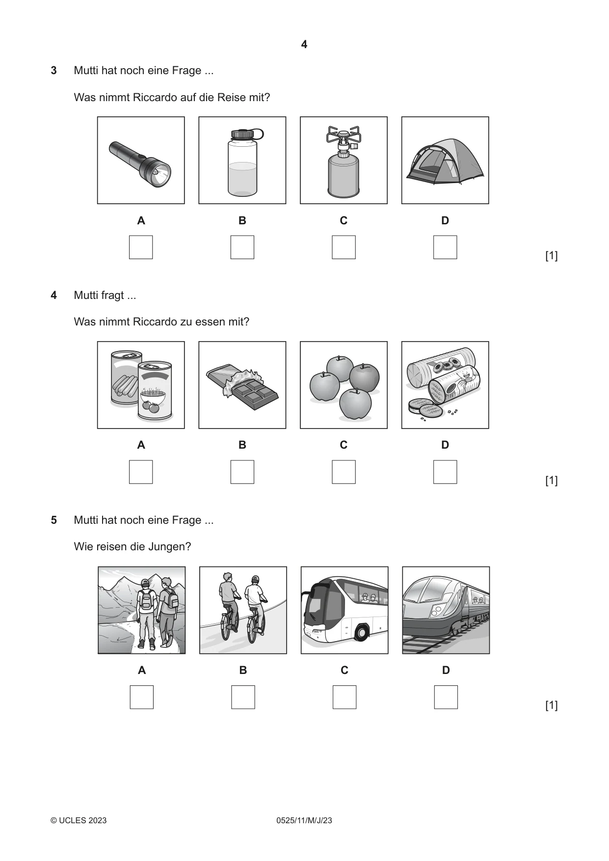 Cambridge IGCSE German - Foreign Language 0525 2023 May/June Paper 1 · Variant 1 question paper, page 4 of 16
