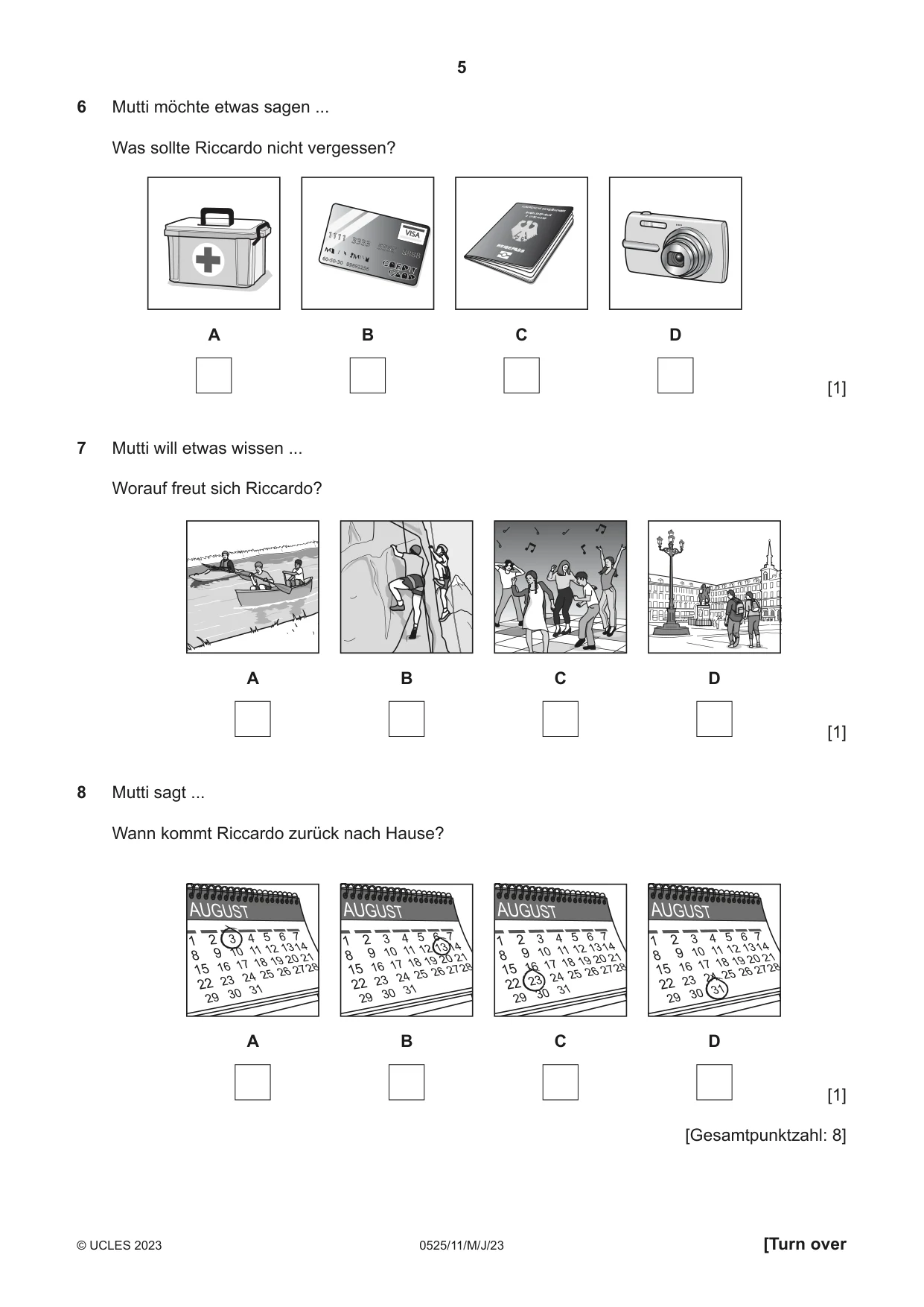 Cambridge IGCSE German - Foreign Language 0525 2023 May/June Paper 1 · Variant 1 question paper, page 5 of 16