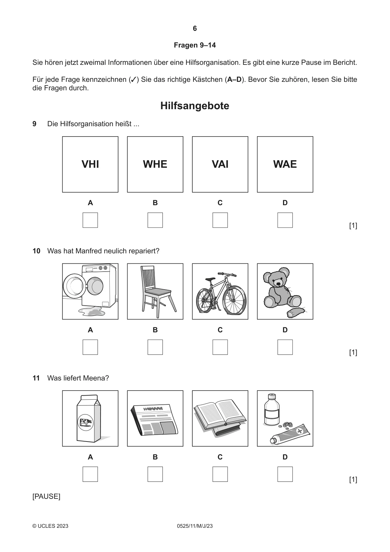 Cambridge IGCSE German - Foreign Language 0525 2023 May/June Paper 1 · Variant 1 question paper, page 6 of 16