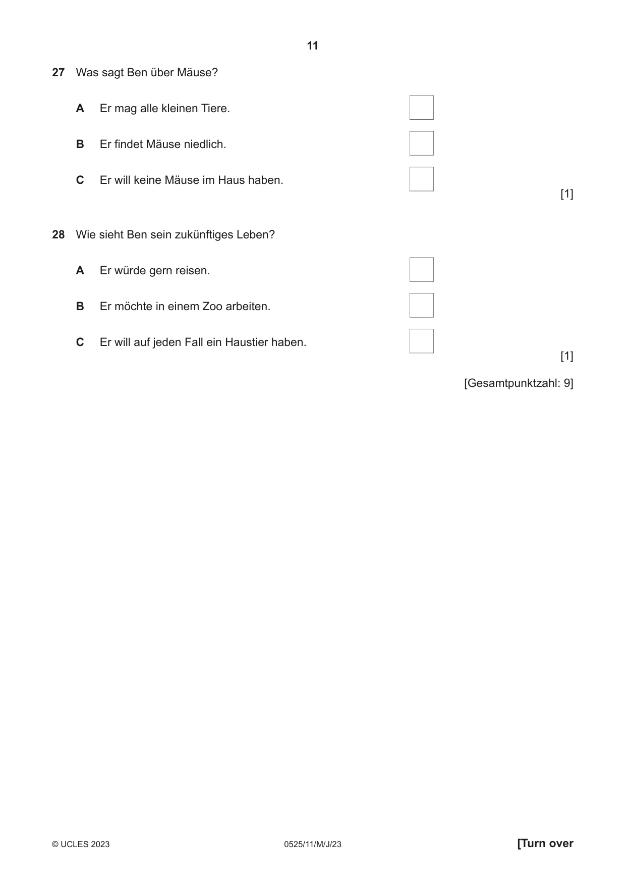 Cambridge IGCSE German - Foreign Language 0525 2023 May/June Paper 1 · Variant 1 question paper, page 11 of 16