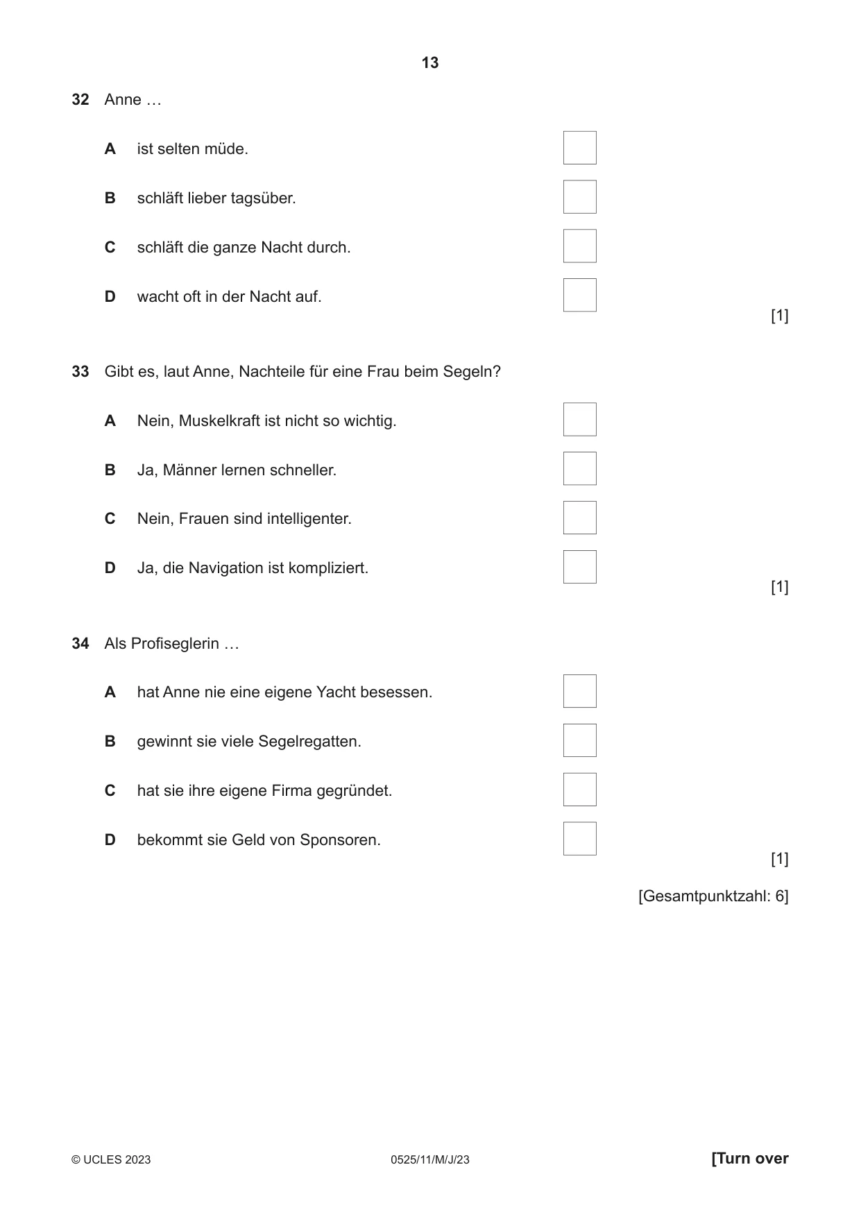 Cambridge IGCSE German - Foreign Language 0525 2023 May/June Paper 1 · Variant 1 question paper, page 13 of 16