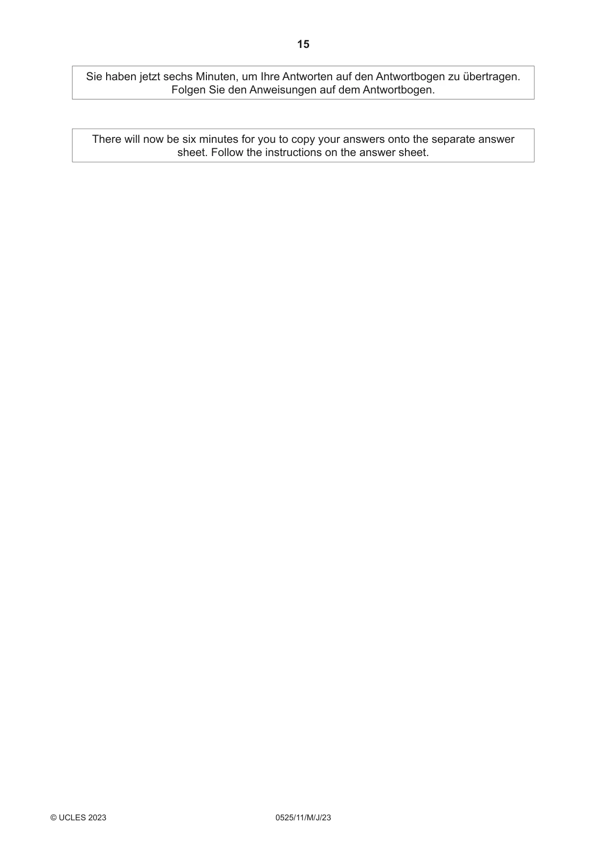 Cambridge IGCSE German - Foreign Language 0525 2023 May/June Paper 1 · Variant 1 question paper, page 15 of 16