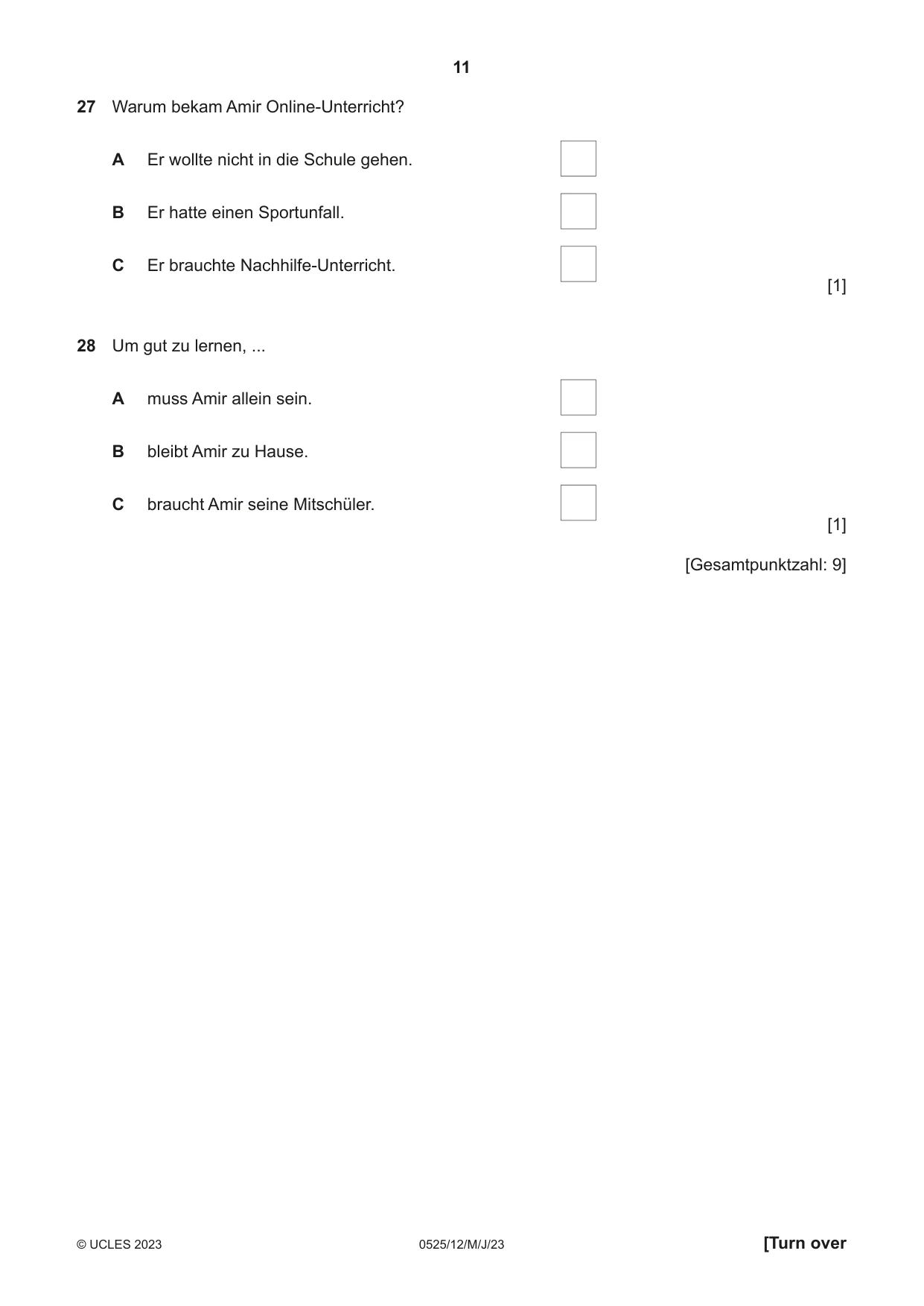 Cambridge IGCSE German - Foreign Language 0525 2023 May/June Paper 1 · Variant 2 question paper, page 11 of 16