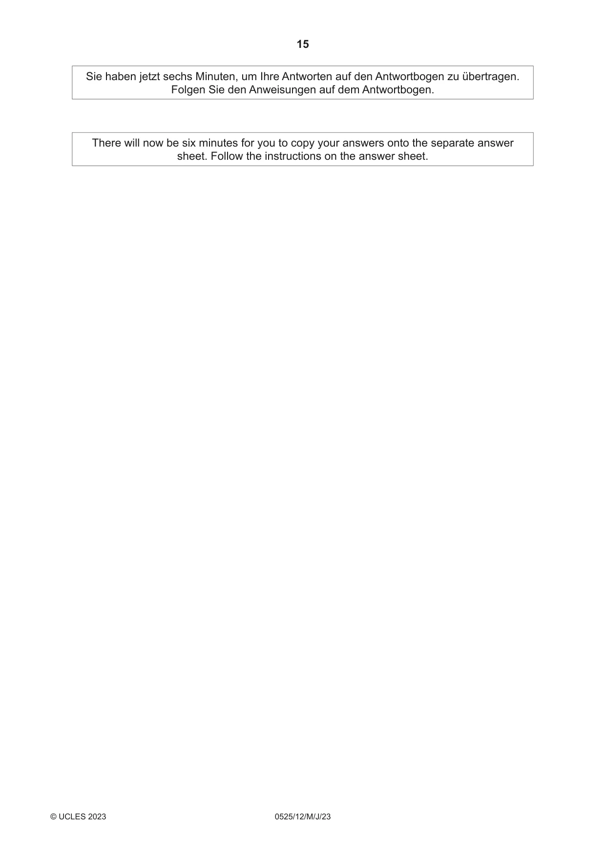 Cambridge IGCSE German - Foreign Language 0525 2023 May/June Paper 1 · Variant 2 question paper, page 15 of 16