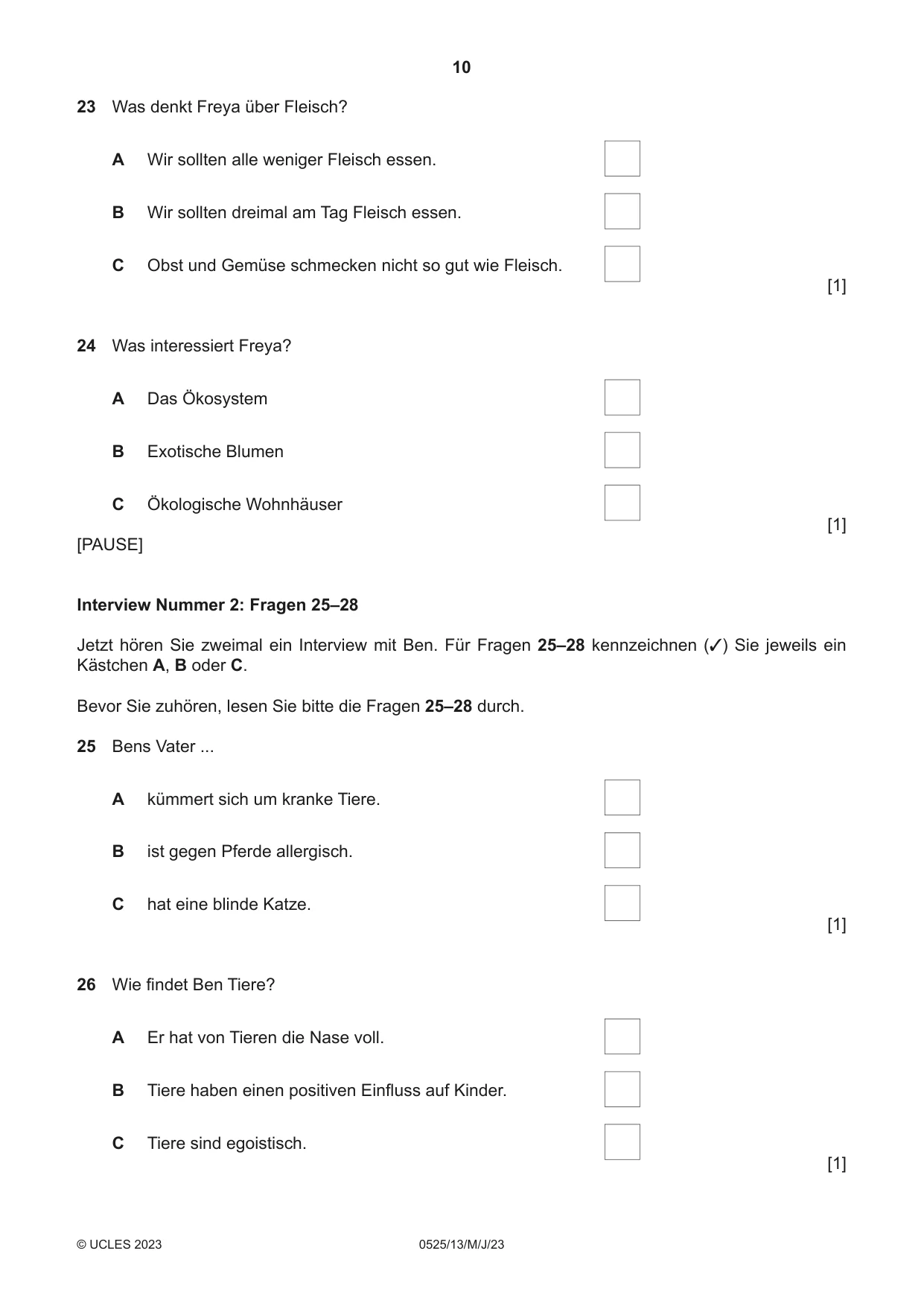 Cambridge IGCSE German - Foreign Language 0525 2023 May/June Paper 1 · Variant 3 question paper, page 10 of 16