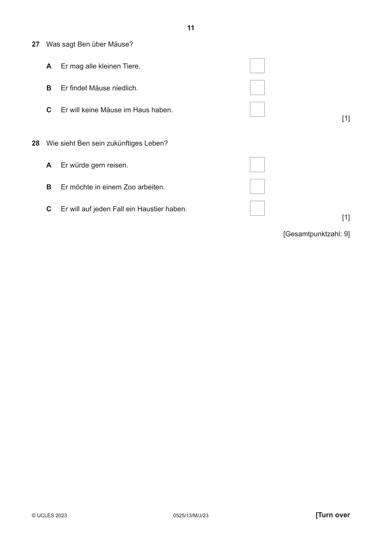 Cambridge IGCSE German - Foreign Language 0525 2023 May/June Paper 1 · Variant 3 question paper, page 11 of 16