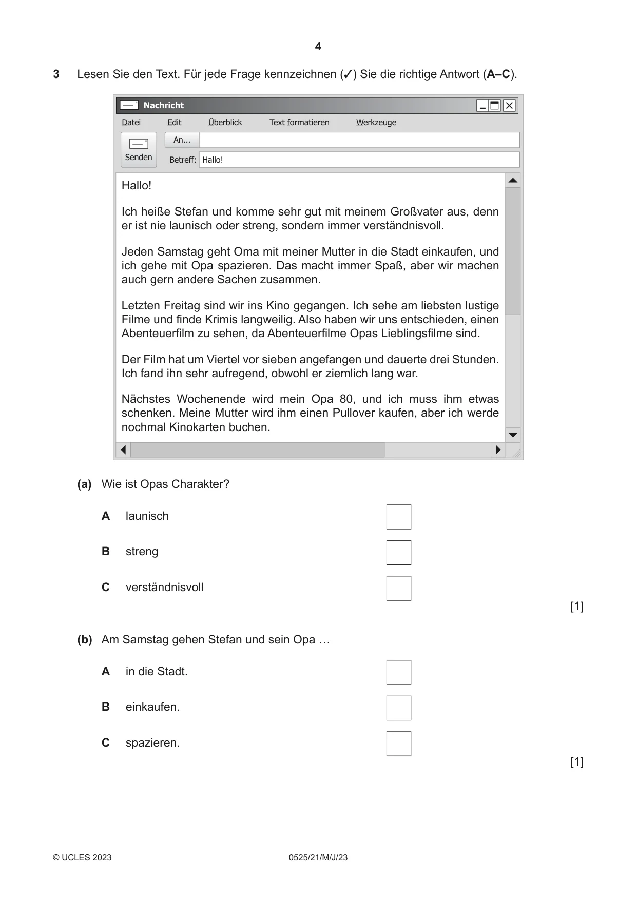 Cambridge IGCSE German - Foreign Language 0525 2023 May/June Paper 2 · Variant 1 question paper, page 4 of 12