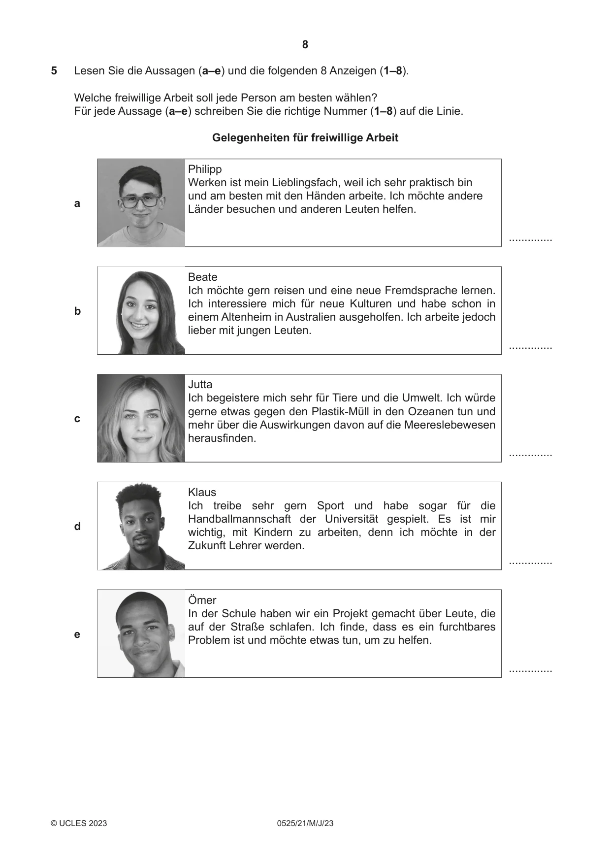 Cambridge IGCSE German - Foreign Language 0525 2023 May/June Paper 2 · Variant 1 question paper, page 8 of 12