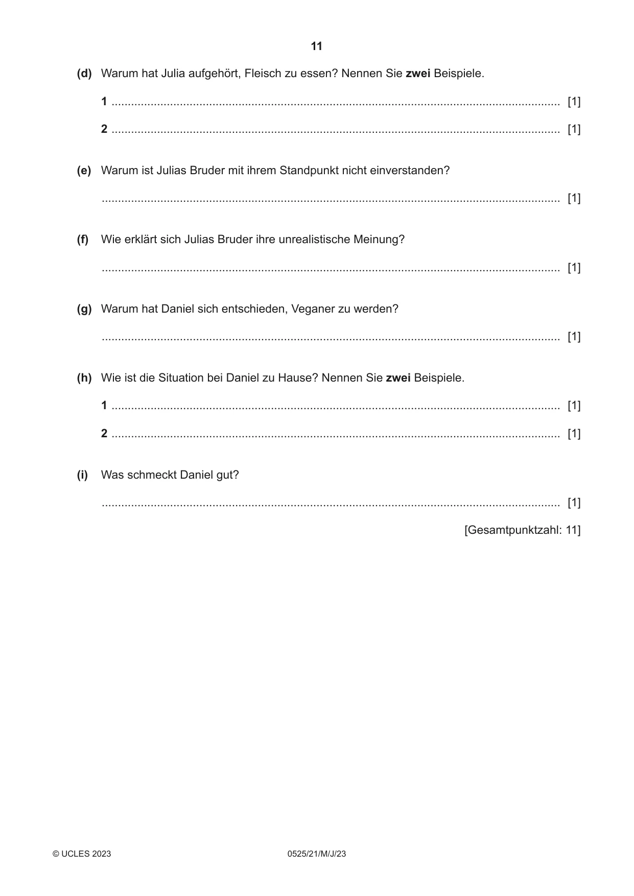 Cambridge IGCSE German - Foreign Language 0525 2023 May/June Paper 2 · Variant 1 question paper, page 11 of 12