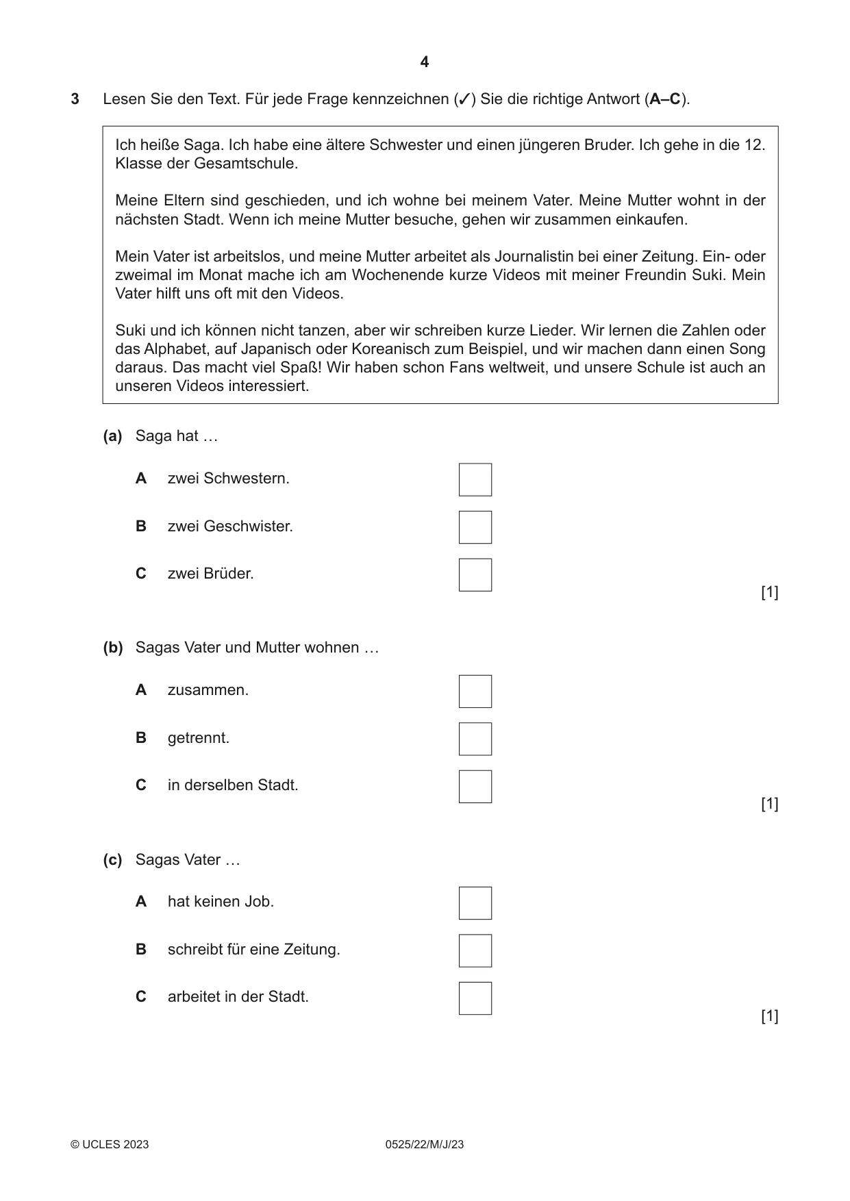 Cambridge IGCSE German - Foreign Language 0525 2023 May/June Paper 2 · Variant 2 question paper, page 4 of 12