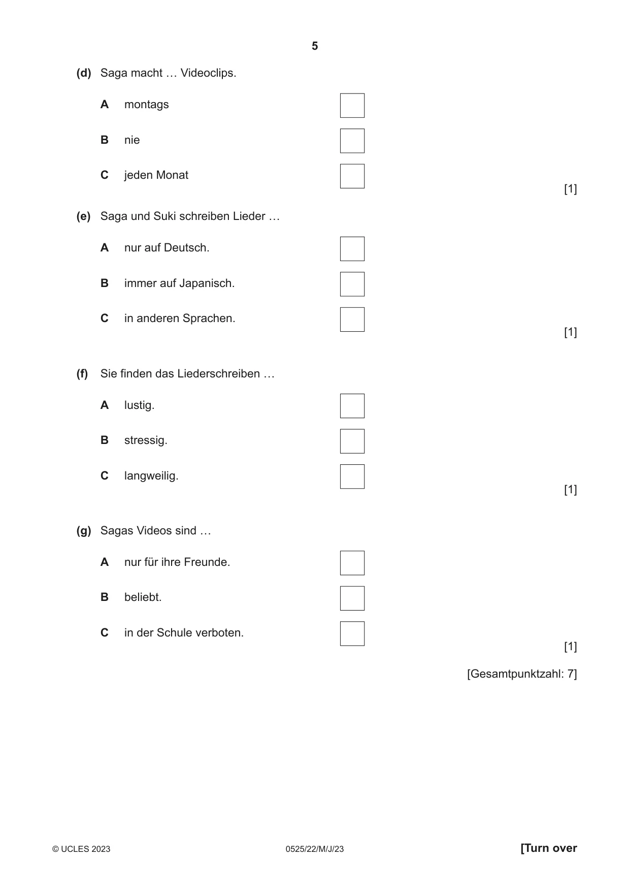 Cambridge IGCSE German - Foreign Language 0525 2023 May/June Paper 2 · Variant 2 question paper, page 5 of 12