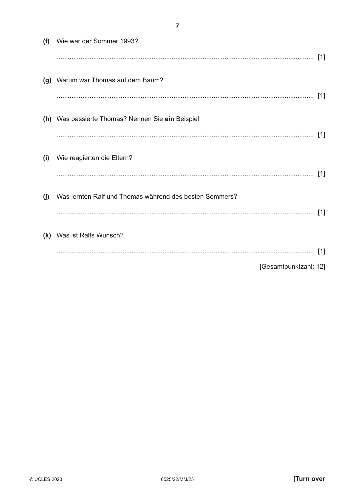 Cambridge IGCSE German - Foreign Language 0525 2023 May/June Paper 2 · Variant 2 question paper, page 7 of 12