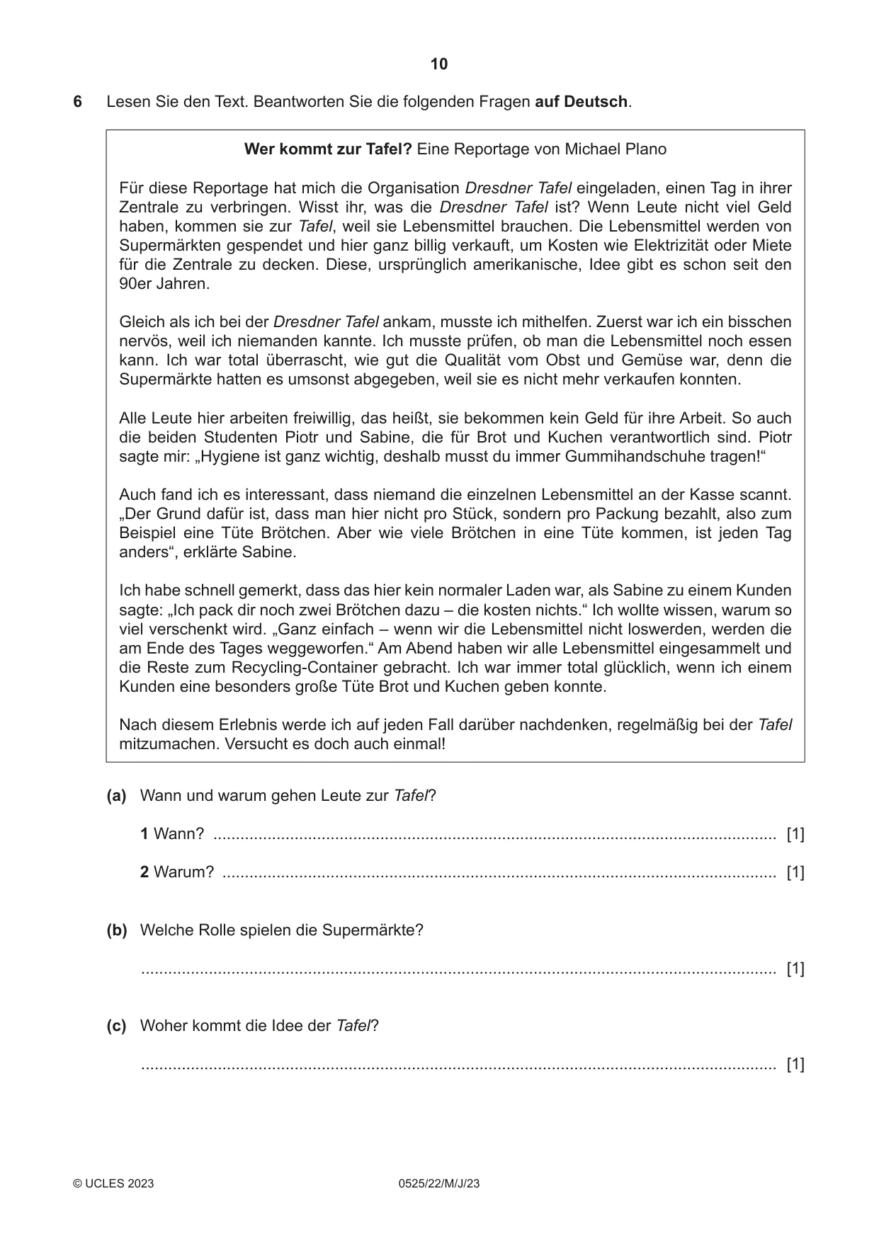 Cambridge IGCSE German - Foreign Language 0525 2023 May/June Paper 2 · Variant 2 question paper, page 10 of 12
