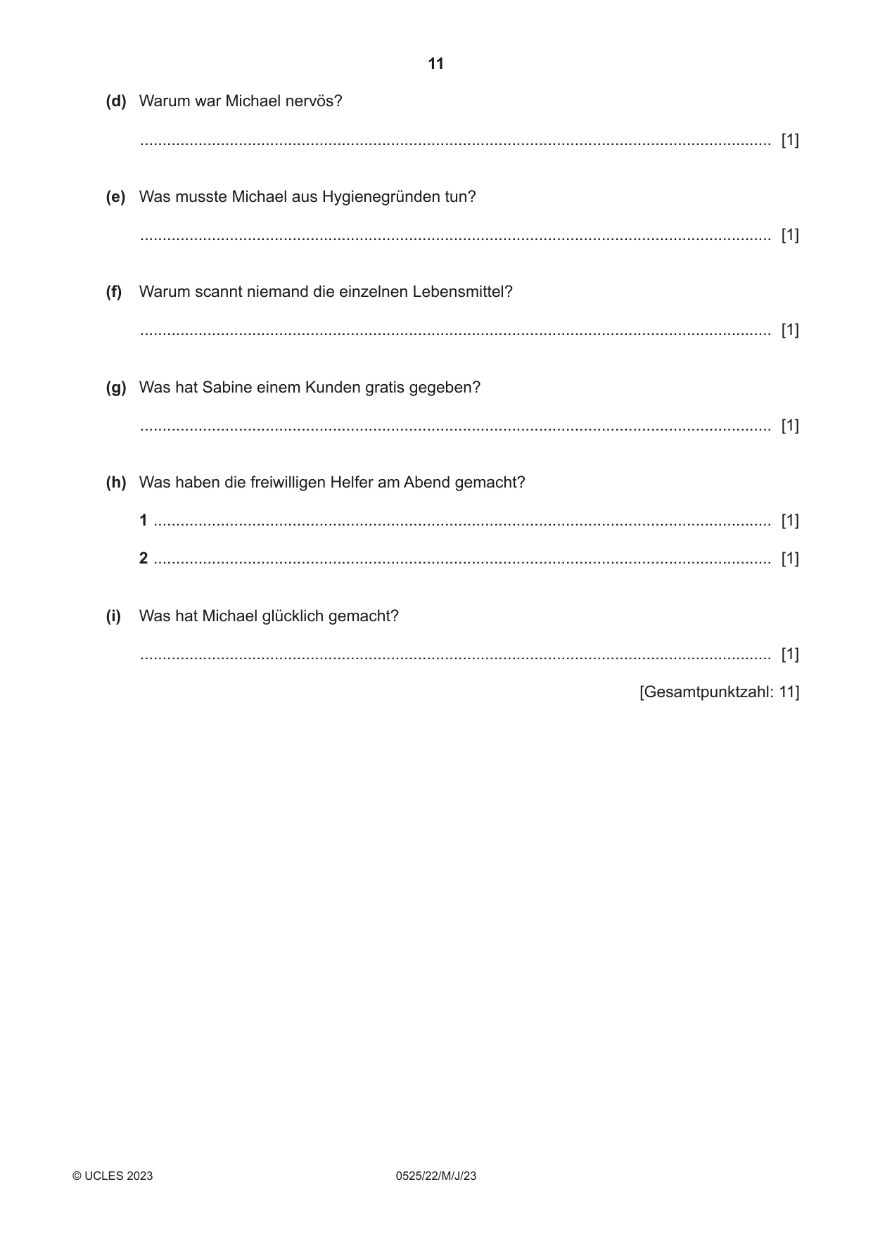 Cambridge IGCSE German - Foreign Language 0525 2023 May/June Paper 2 · Variant 2 question paper, page 11 of 12